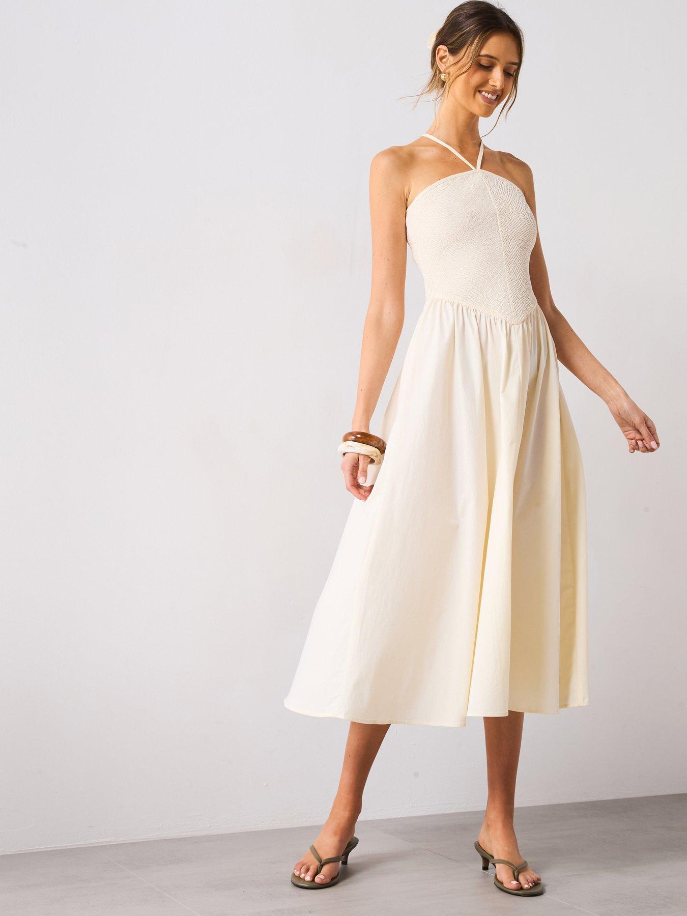undefined Combined Halter Dress - Cream