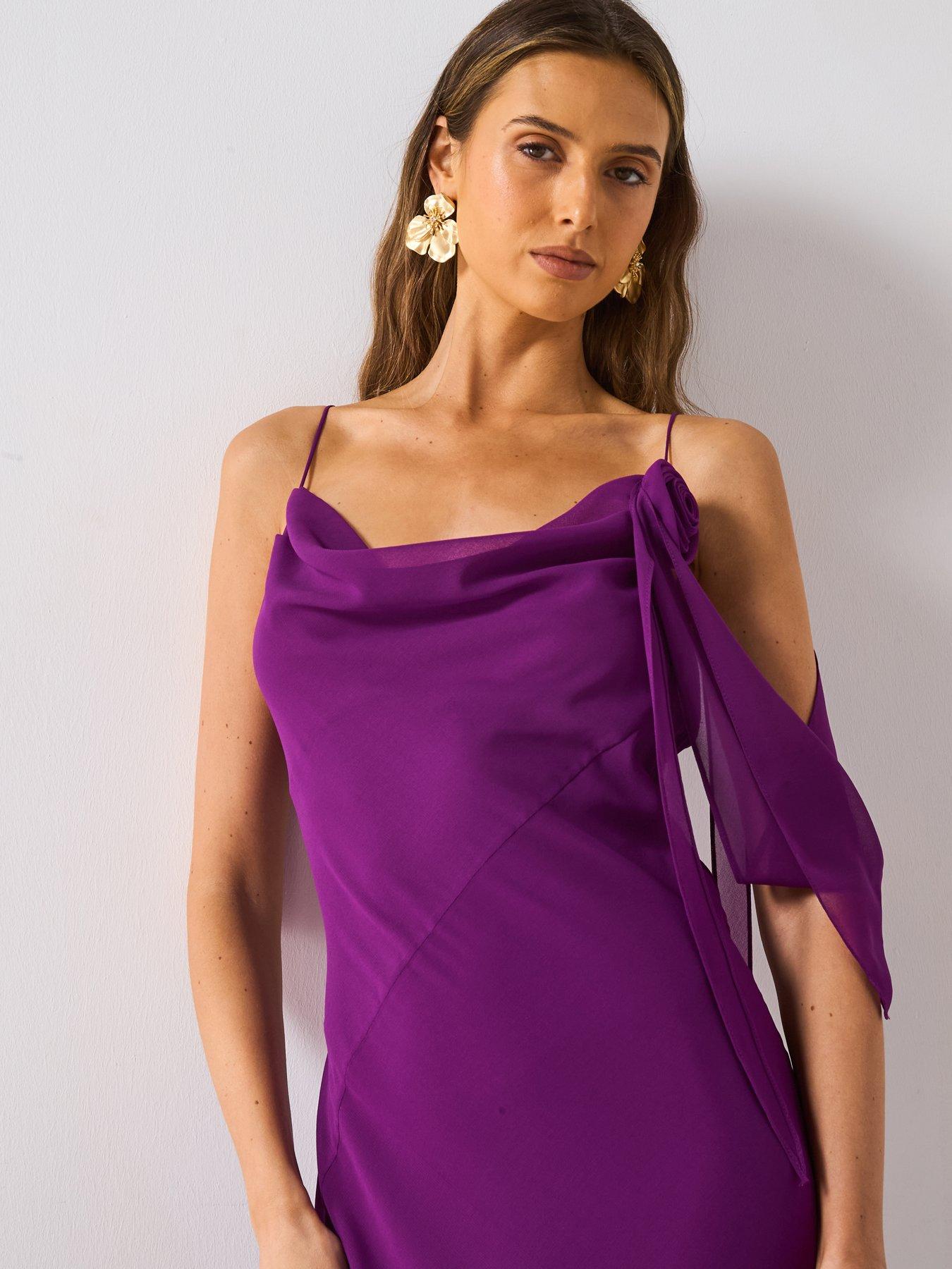 mango purple dress Women's Asymmetrical Satin dark elegance Mango Chiffon Maxi Dress With
