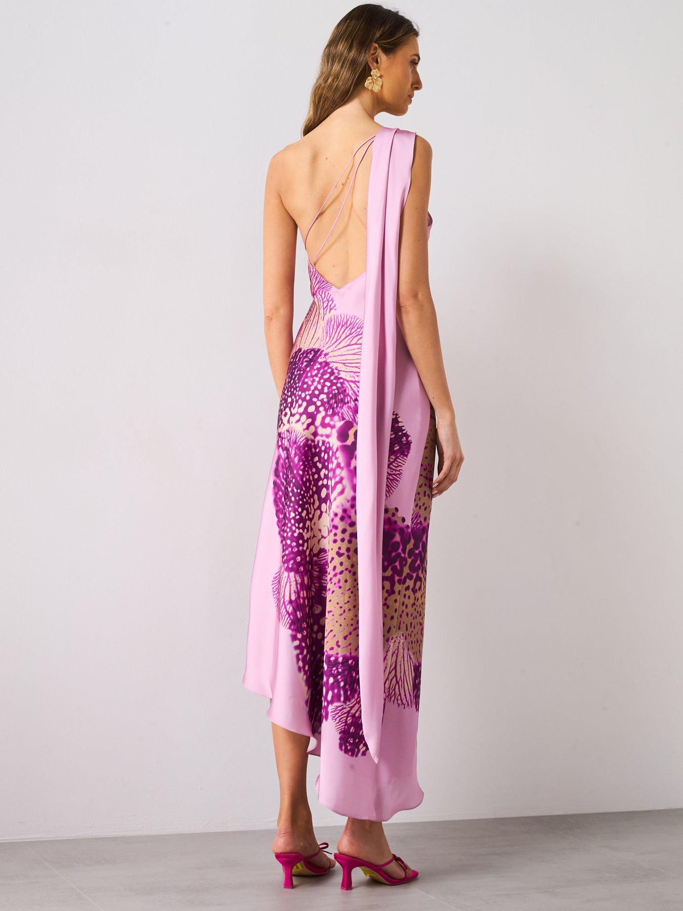 purple dress mango Mango Satin Scarf Dress With Maxi Flower Print - Light Purple