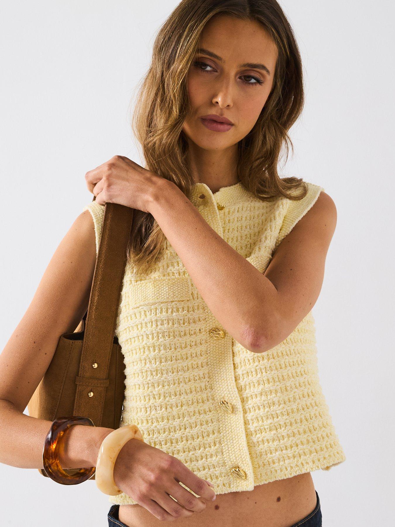  image of mango-knitted-cardigan-with-jewel-button-light-yellow