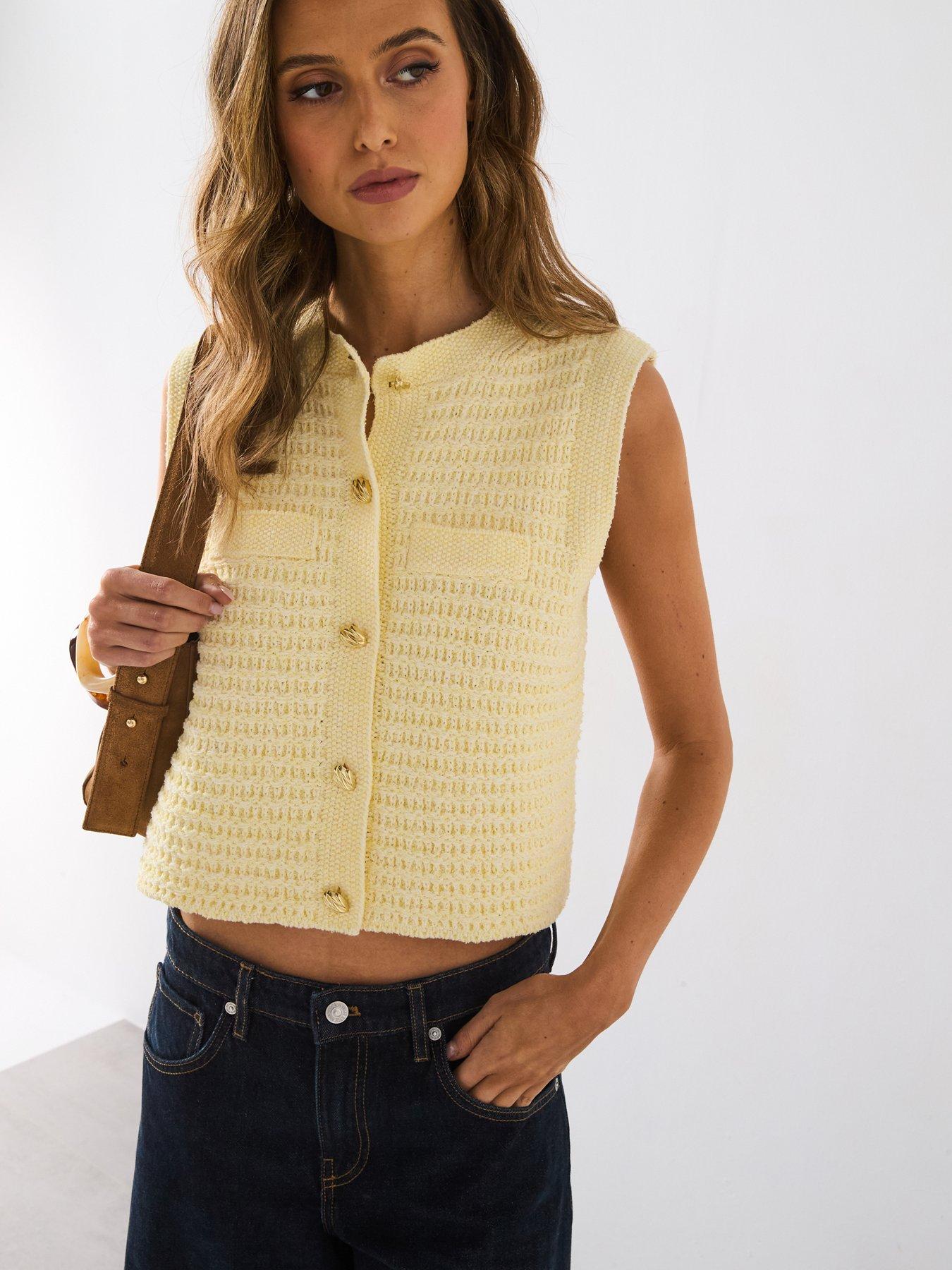  image of mango-knitted-cardigan-with-jewel-button-light-yellow