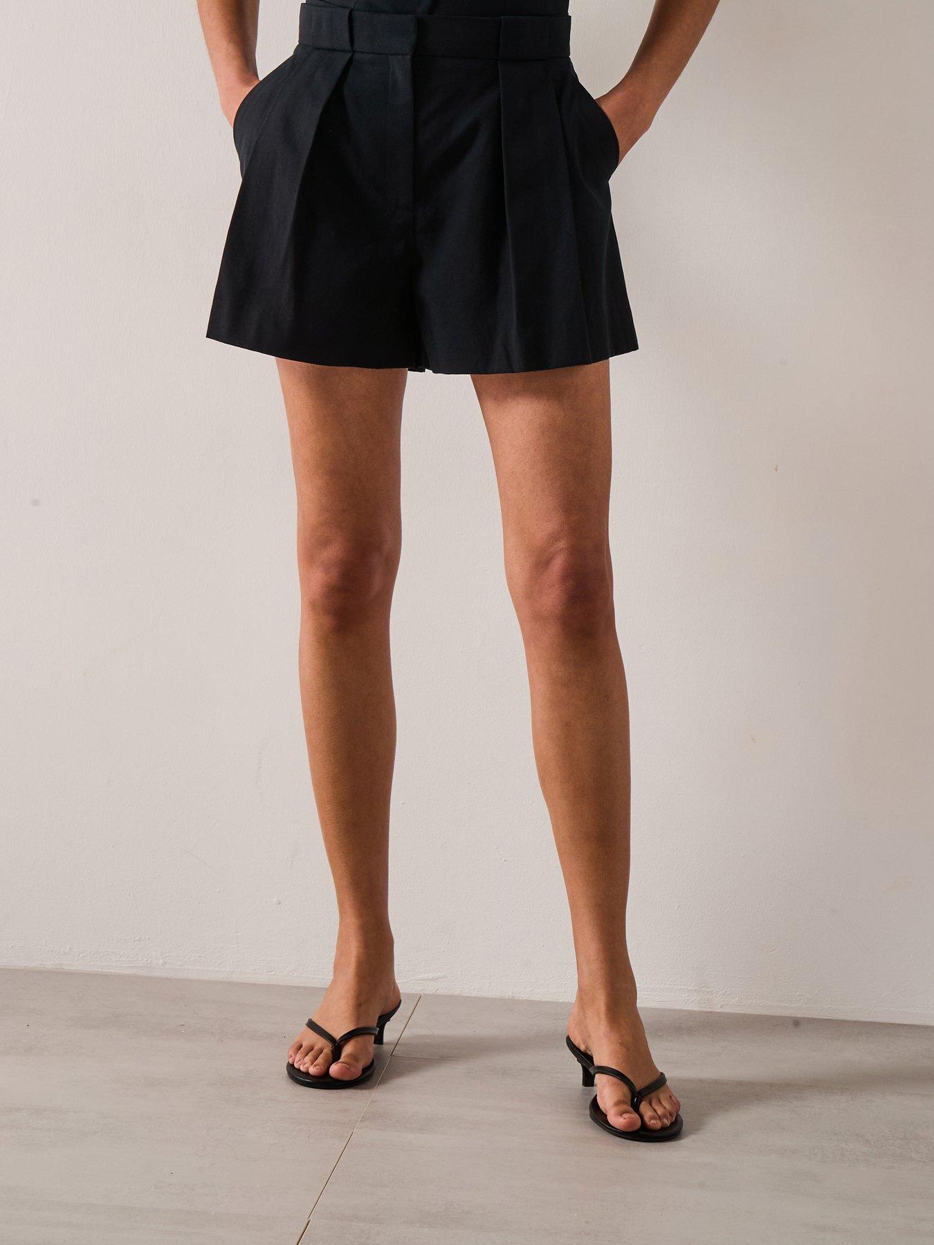 Image 1 of 6 of Mango Pleated Suit Shorts - Black