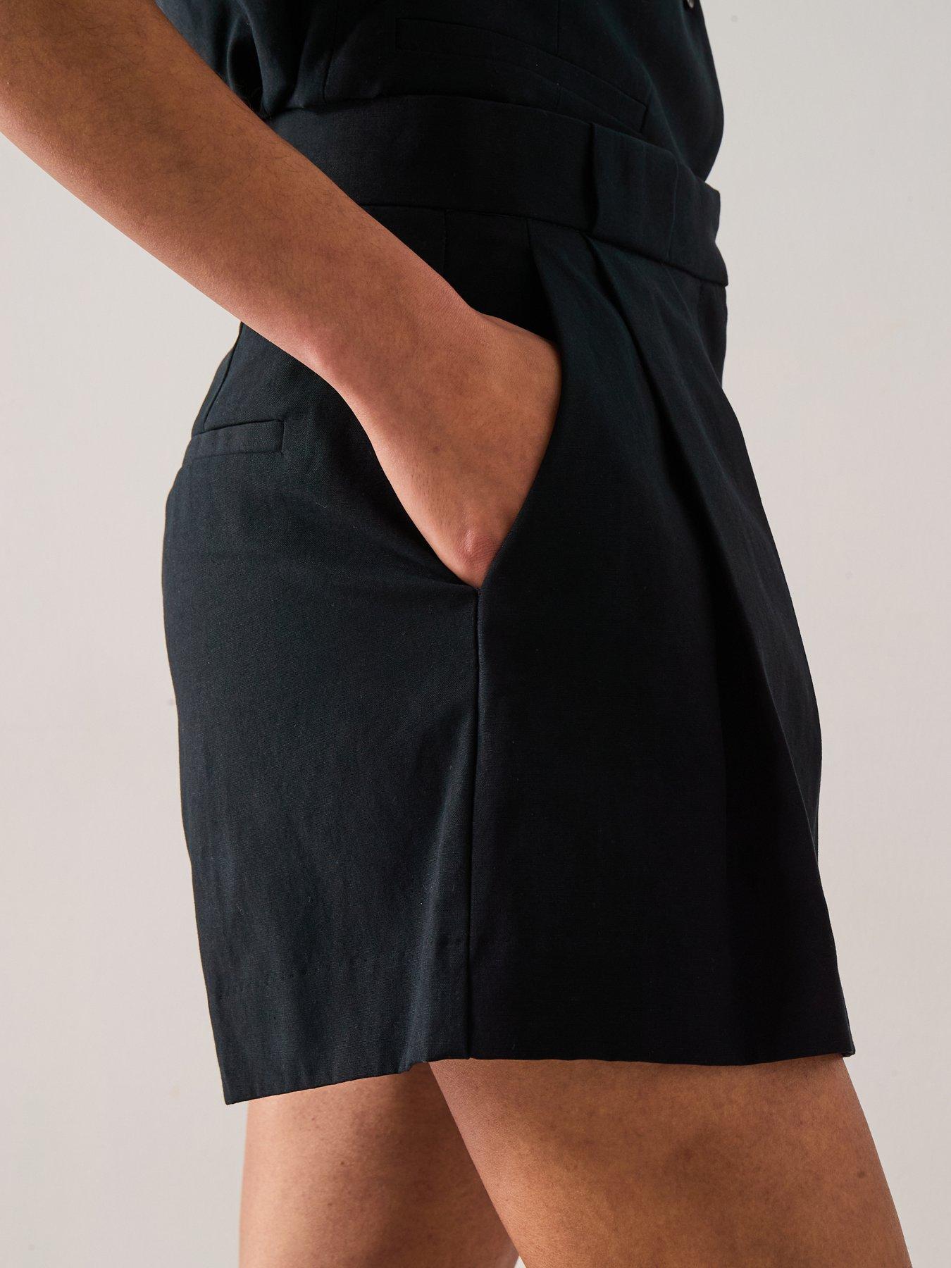 Image 4 of 6 of Mango Pleated Suit Shorts - Black