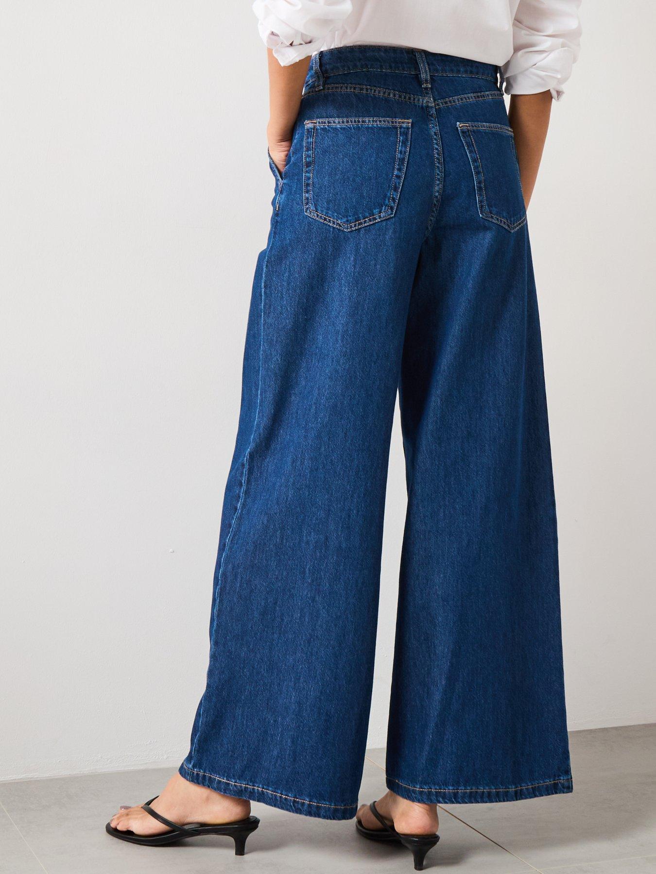 Image 2 of 6 of Mango Wide Leg Pleated Jeans - Dark Blue