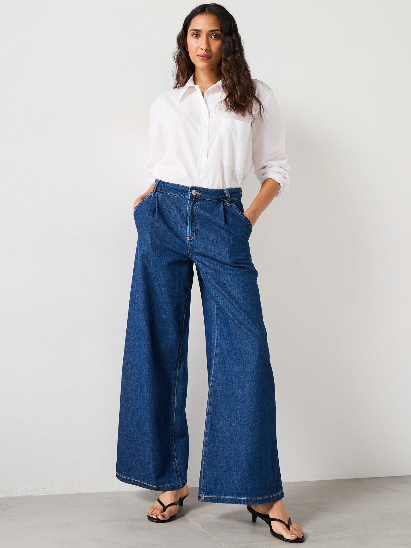 Image 6 of 6 of Mango Wide Leg Pleated Jeans - Dark Blue