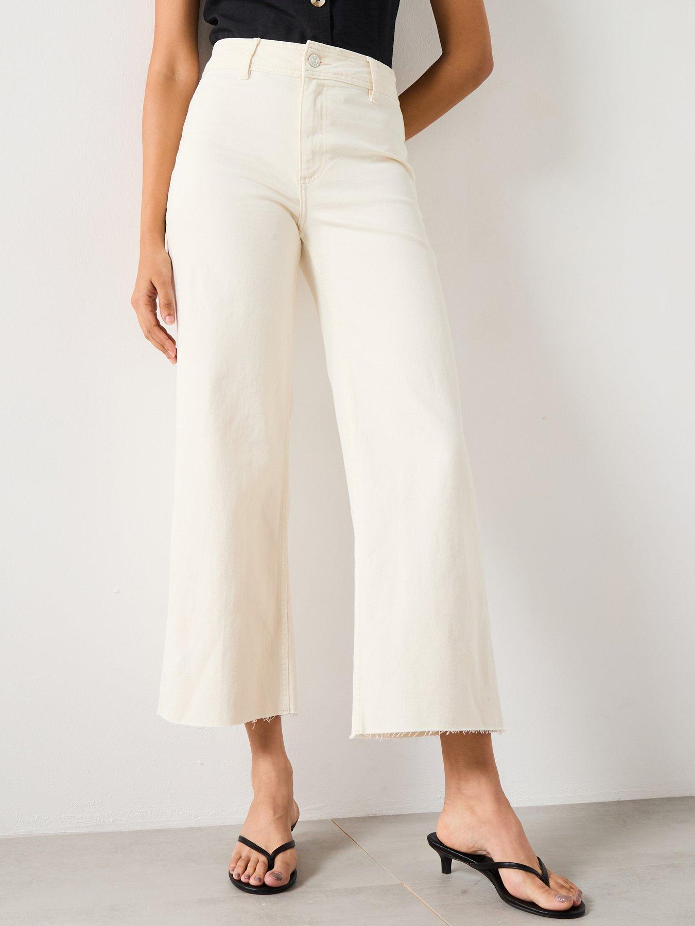 Image 1 of 6 of Mango Catherin Culotte High Rise Jeans - Cream