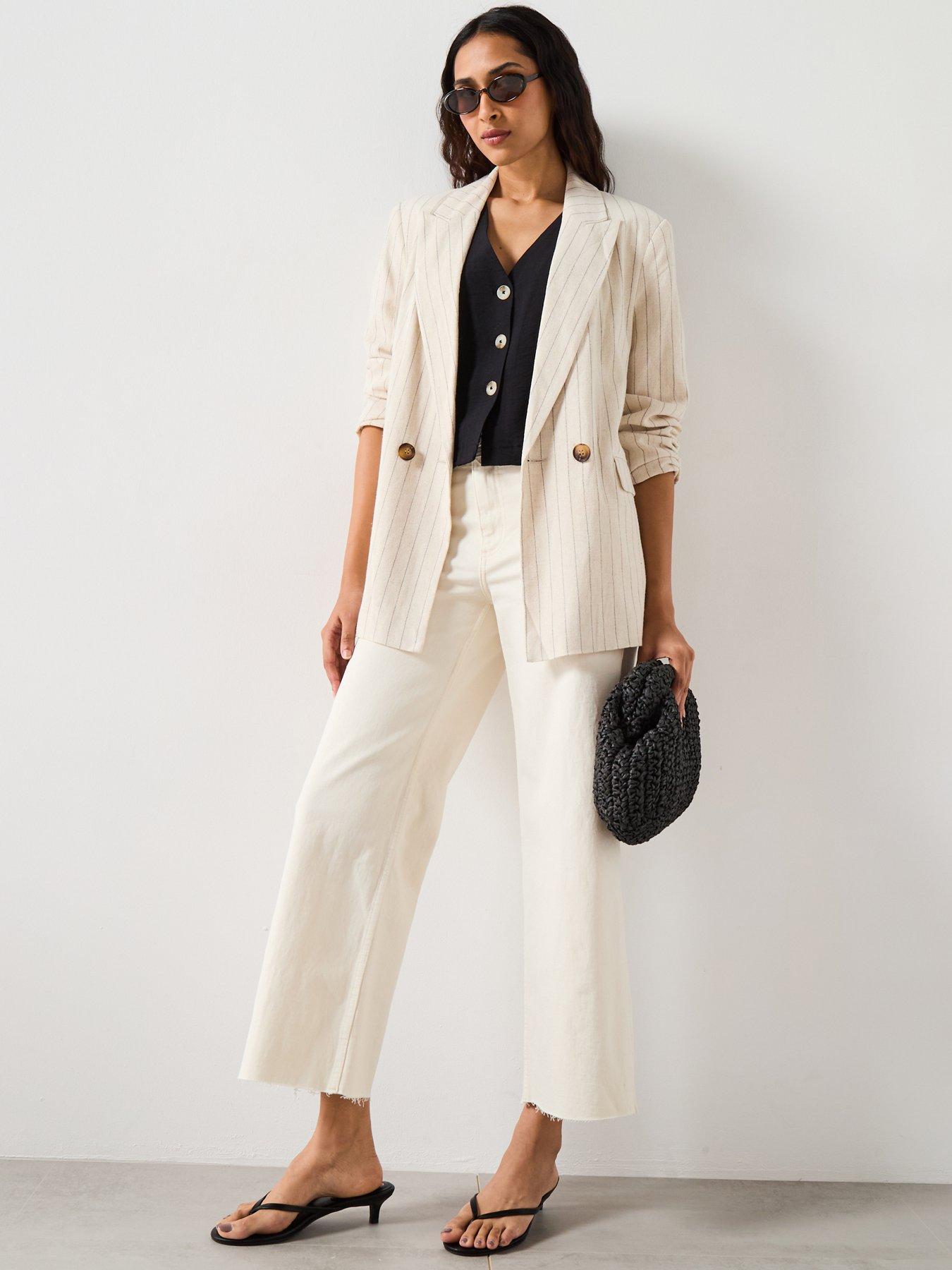 Image 3 of 6 of Mango Catherin Culotte High Rise Jeans - Cream