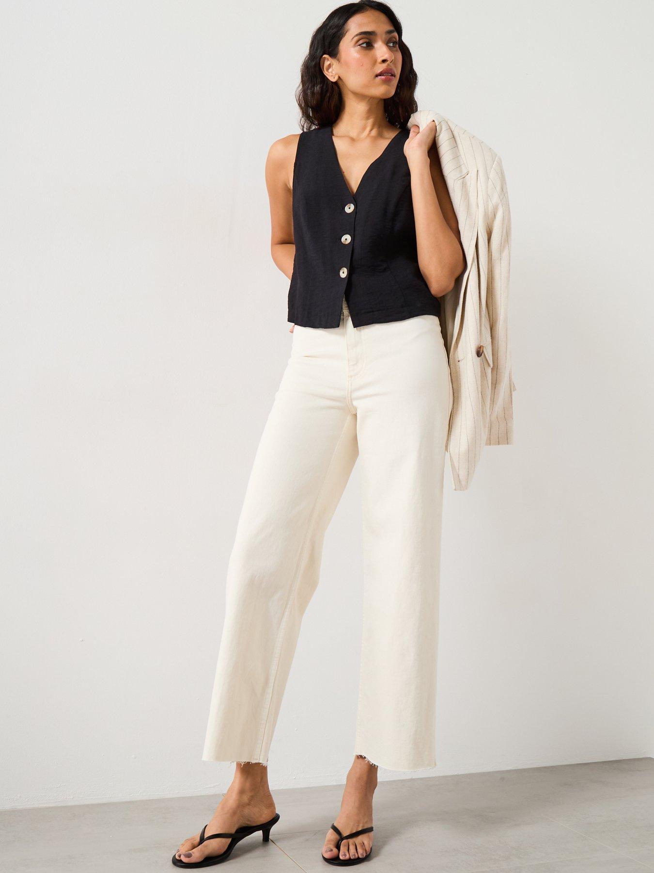 Image 4 of 6 of Mango Catherin Culotte High Rise Jeans - Cream