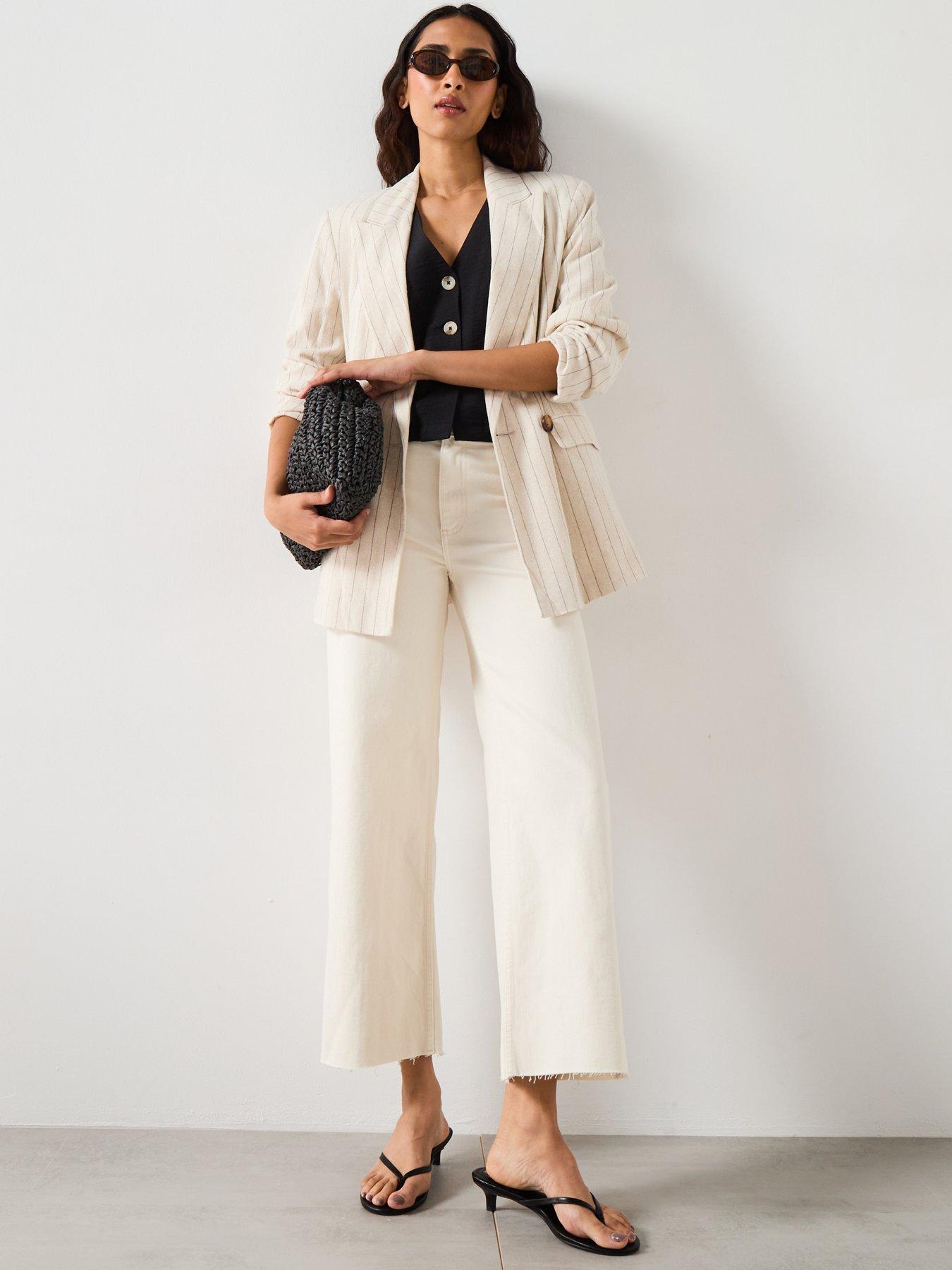 Image 5 of 6 of Mango Catherin Culotte High Rise Jeans - Cream