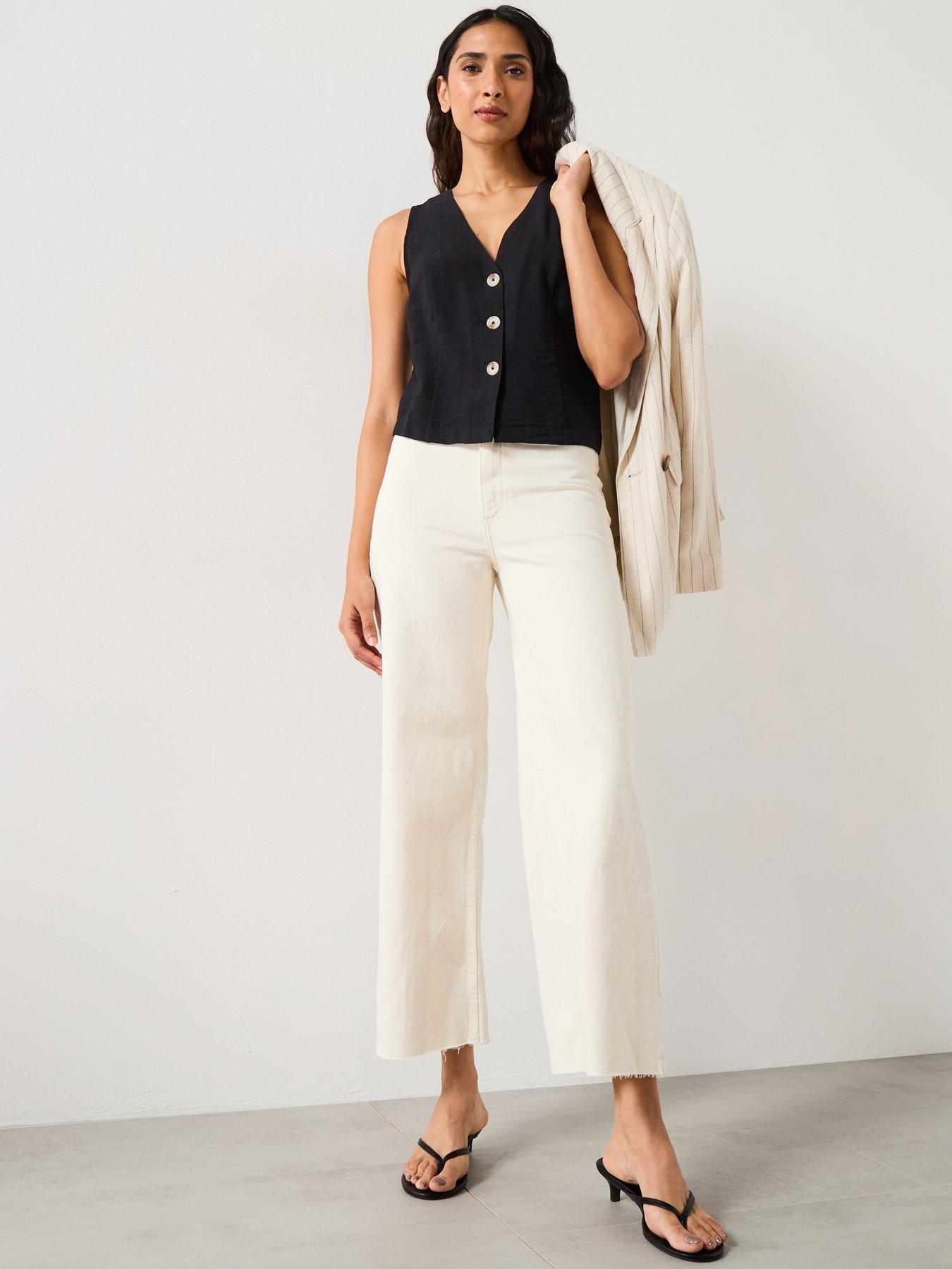 Image 6 of 6 of Mango Catherin Culotte High Rise Jeans - Cream