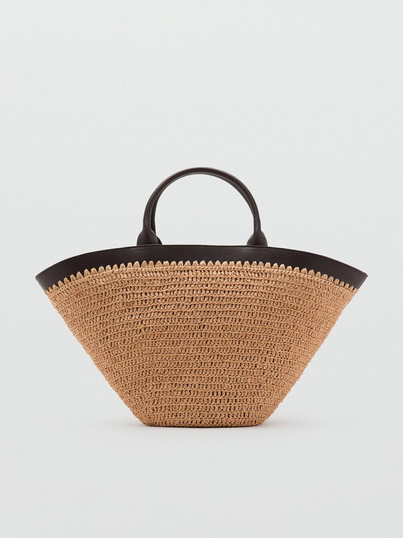 Mango Large Double Handle Natural Fibre Bag - Dark Brown
