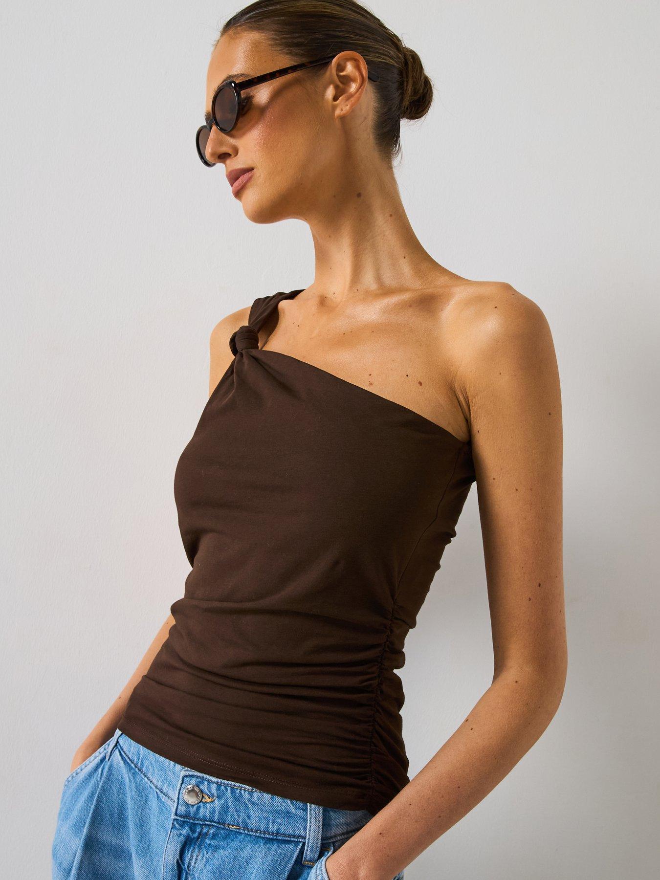 undefined Asymmetric Top With Knot Detail - Brown