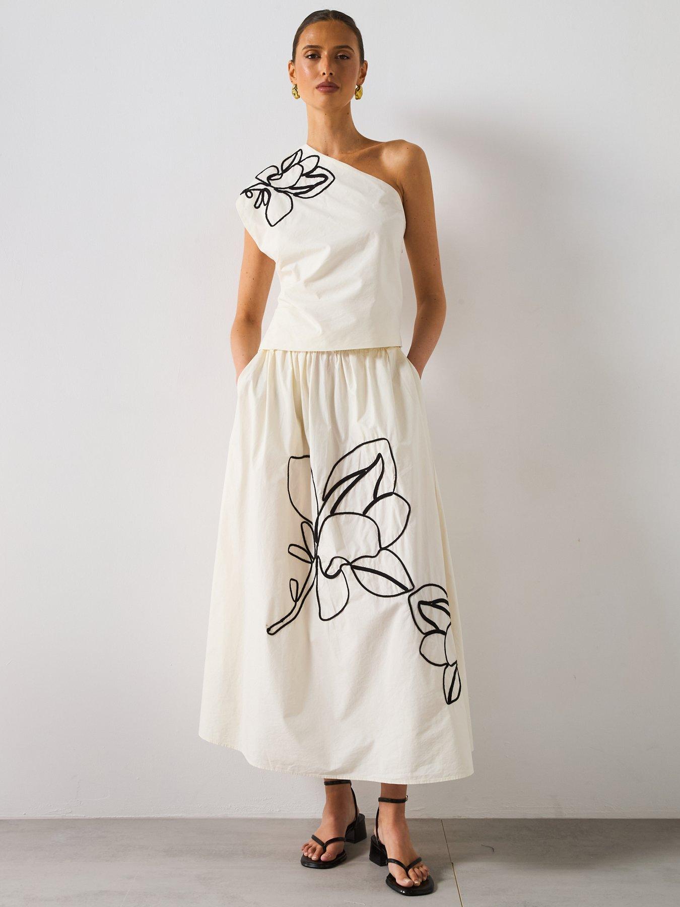  image of mango-asymmetrical-flower-embroidered-top-cream