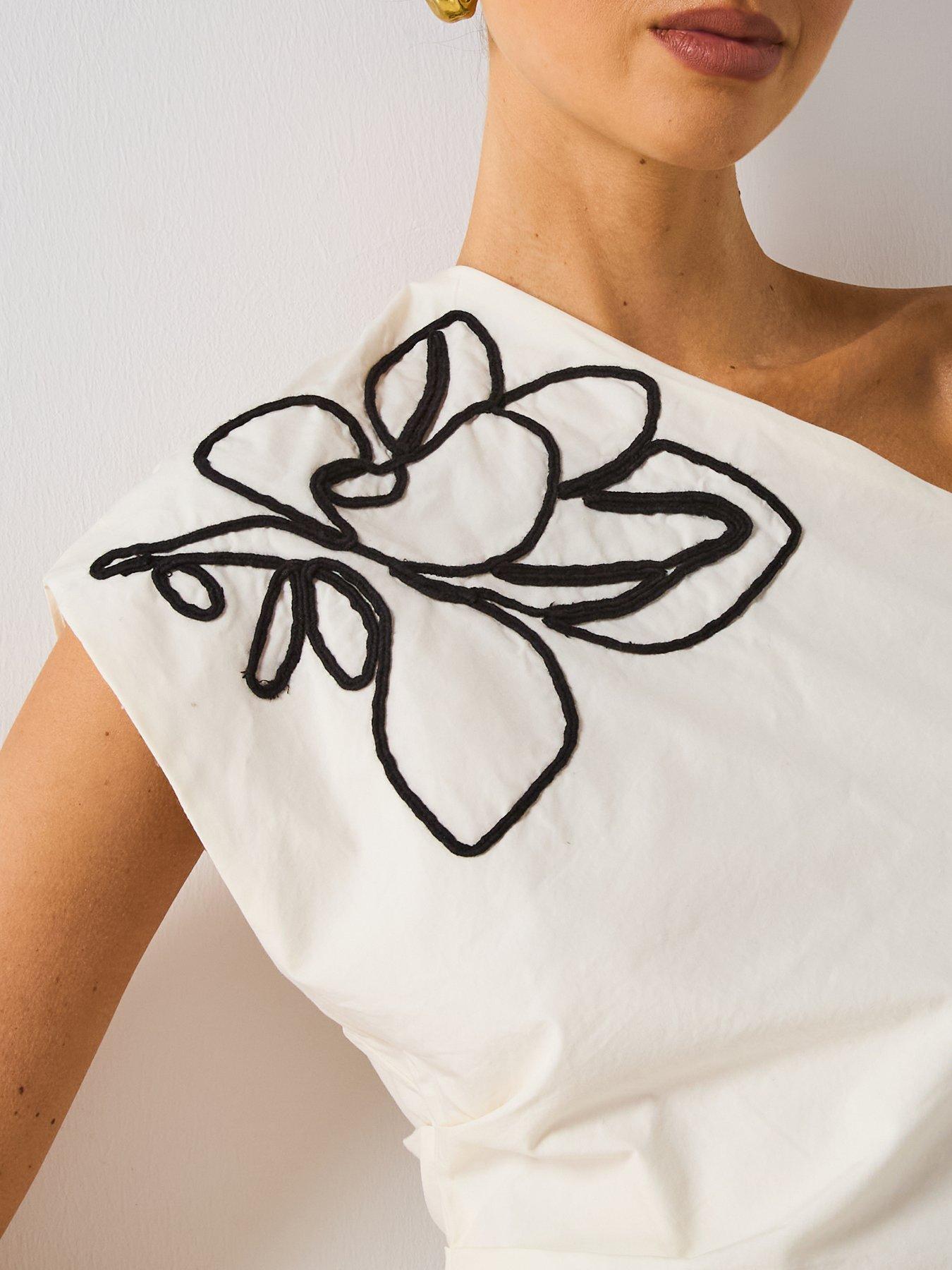  image of mango-asymmetrical-flower-embroidered-top-cream