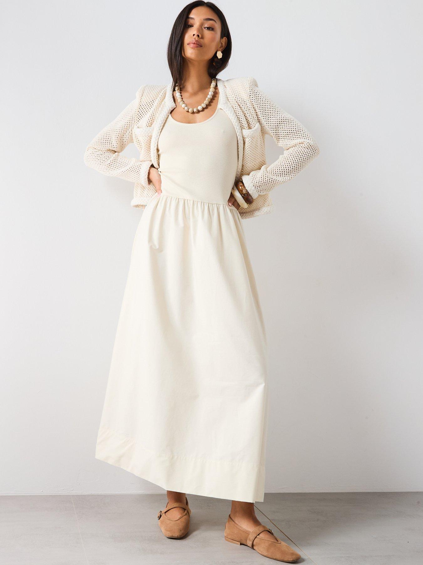Mango Flared Dress In Combined Fabric - Cream | Littlewoods