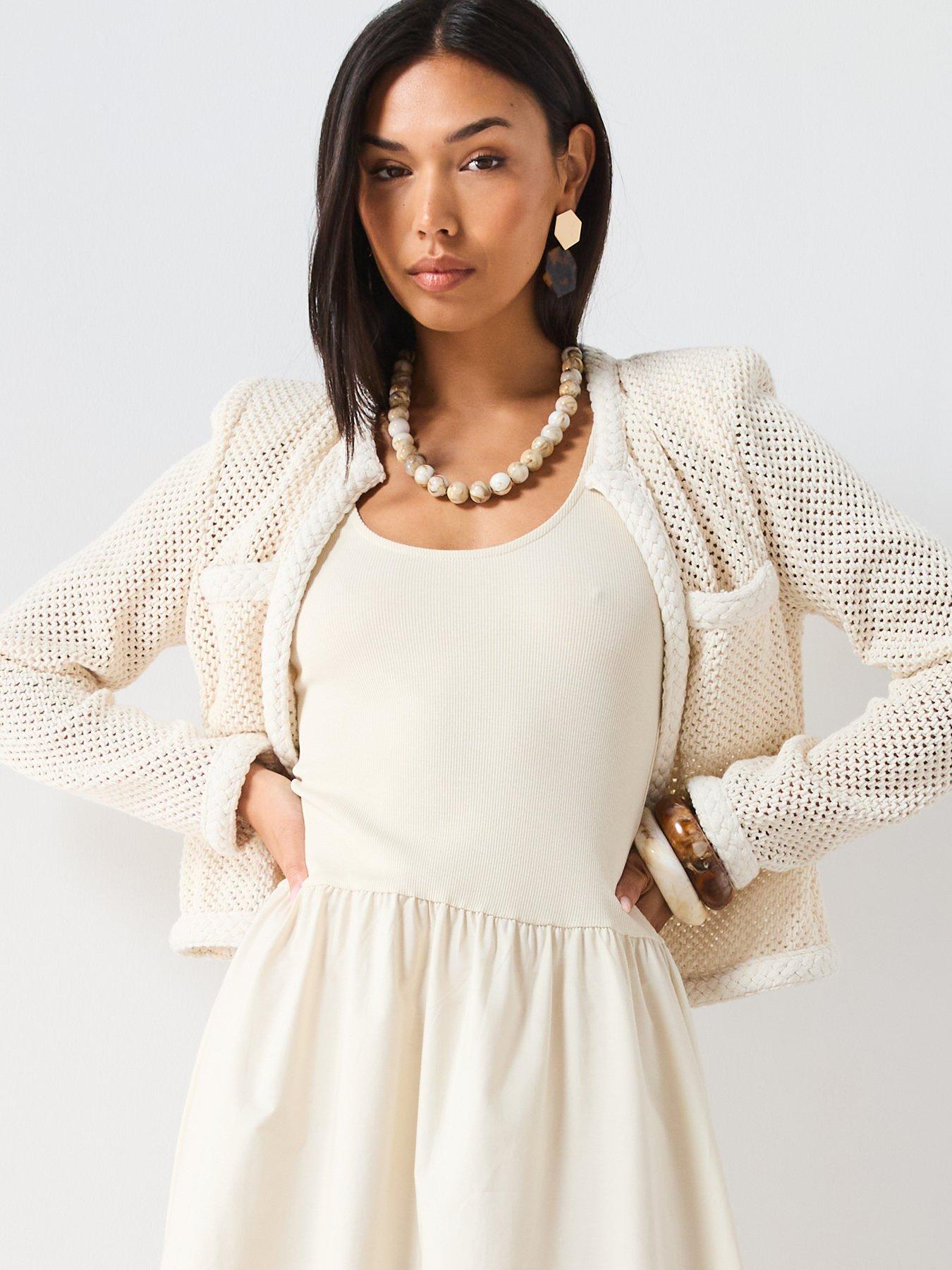 Mango Flared Dress In Combined Fabric - Cream | Littlewoods