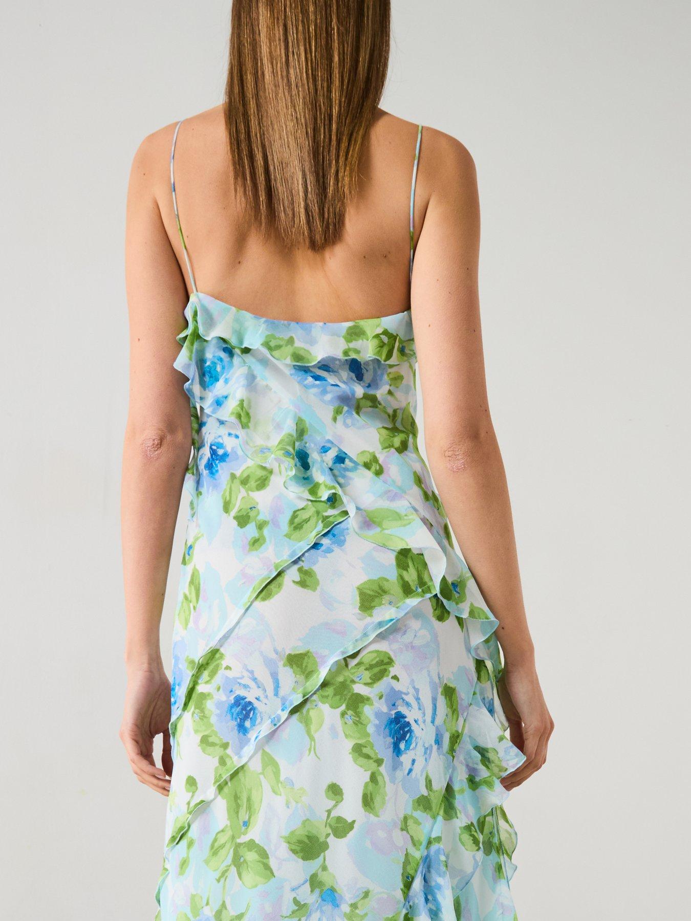 Mango Ruffled Floral Print Dress - Sky Blue | Littlewoods