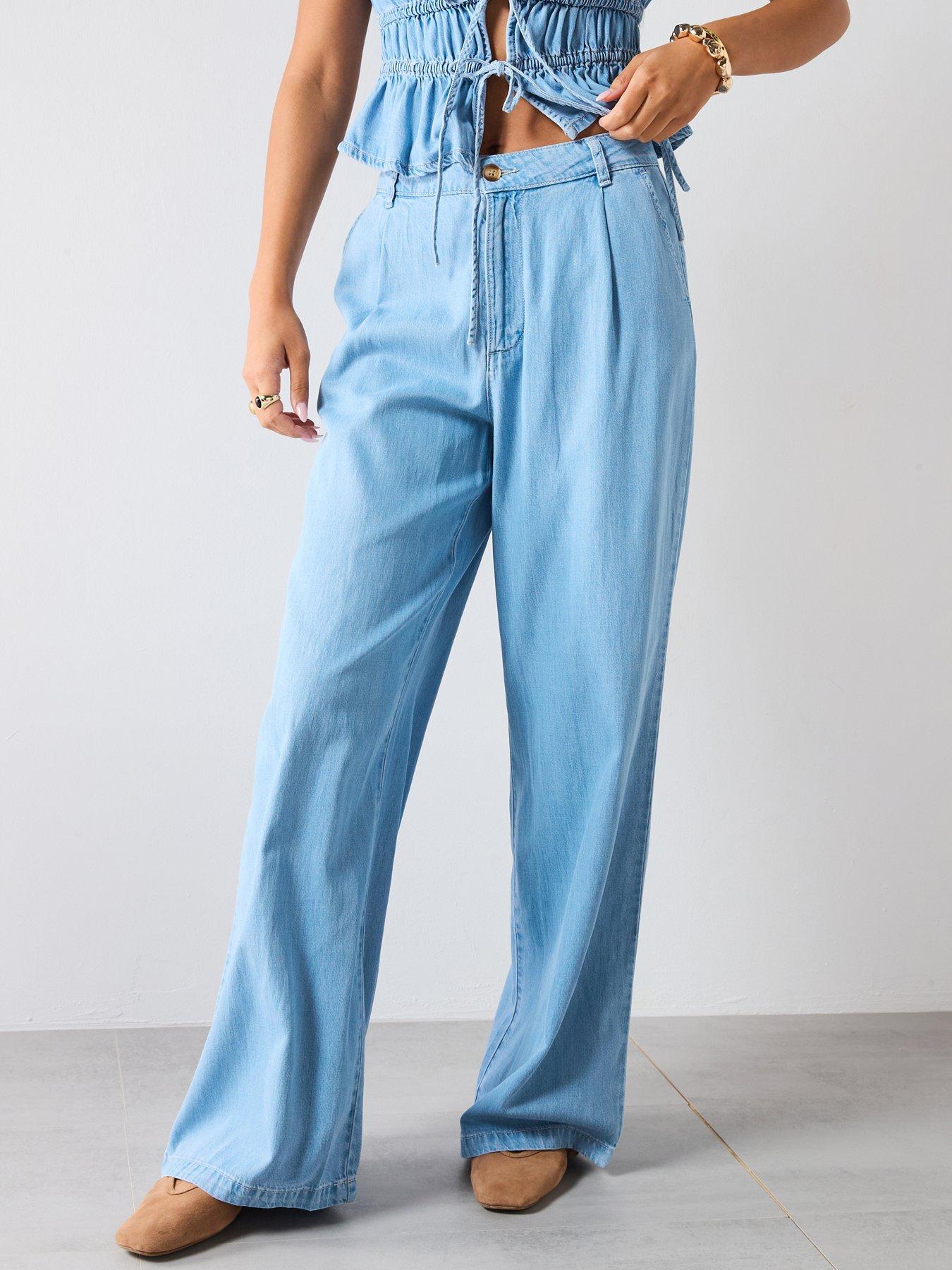 Mango Soft Denim Wide Leg Jeans- Blue