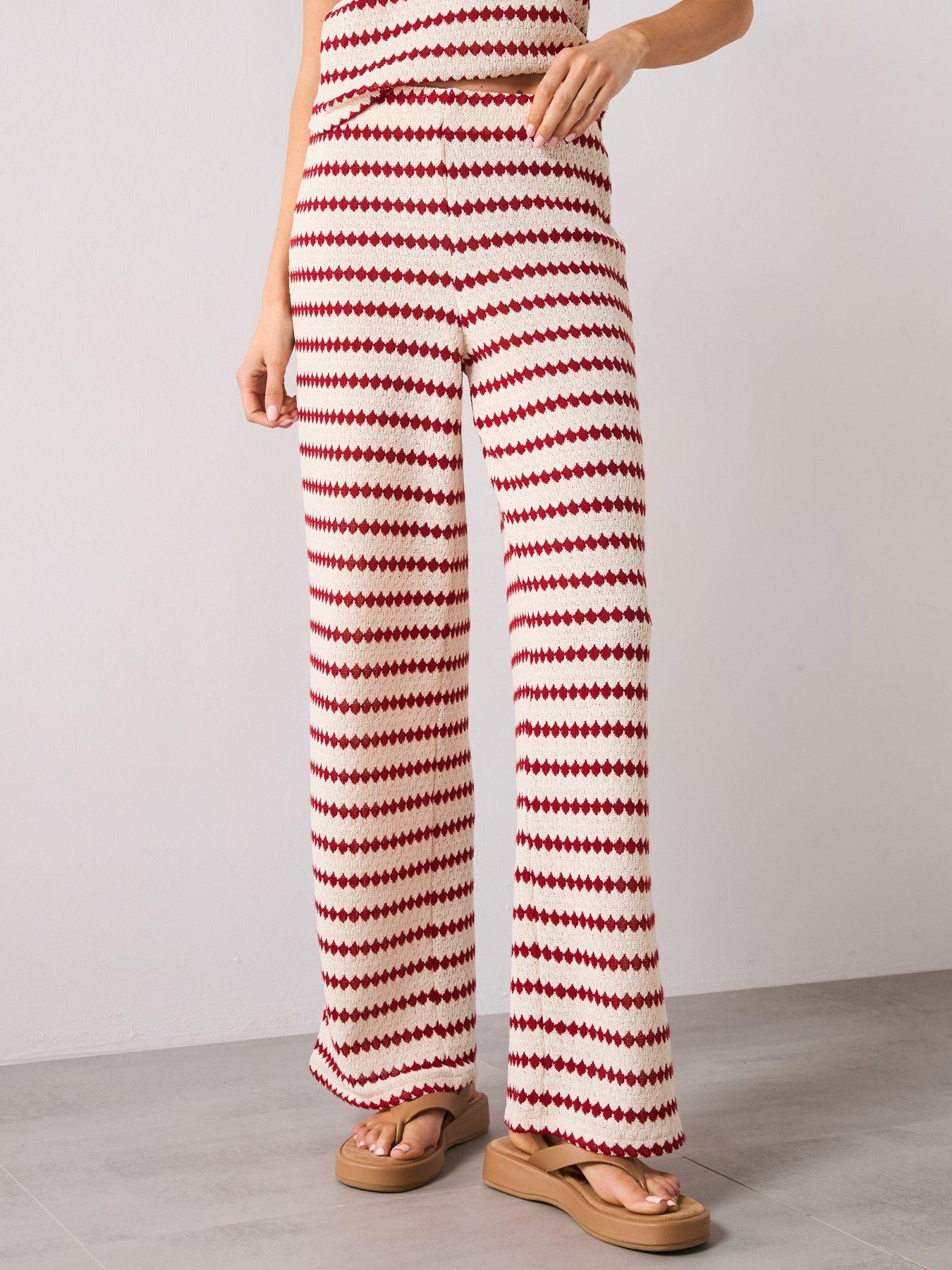 undefined Knitted Trousers With Geometric Print - Red