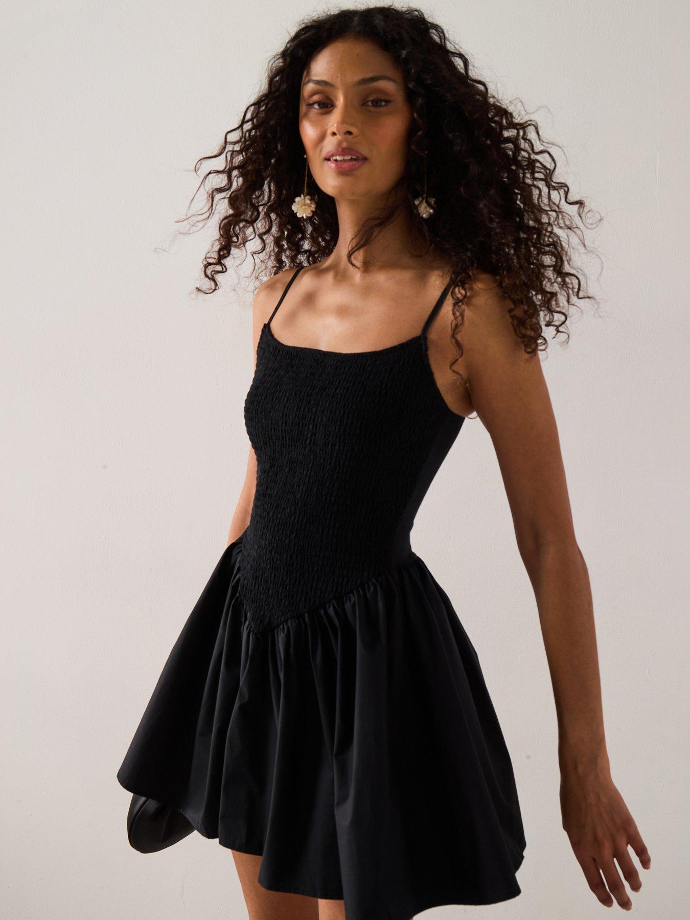 undefined Combined Gathered Dress - Black