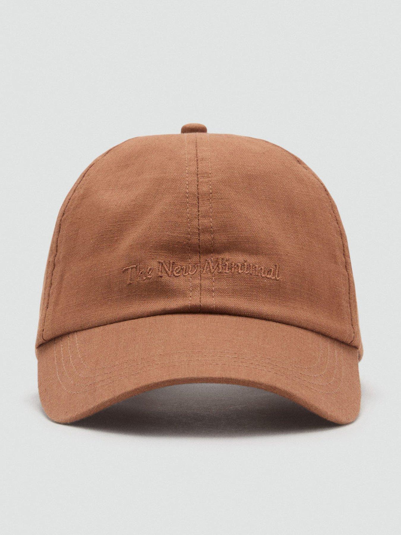 Image 1 of 3 of Mango Linen Blend Brown Cap With Embroidered Message - The New Minimal