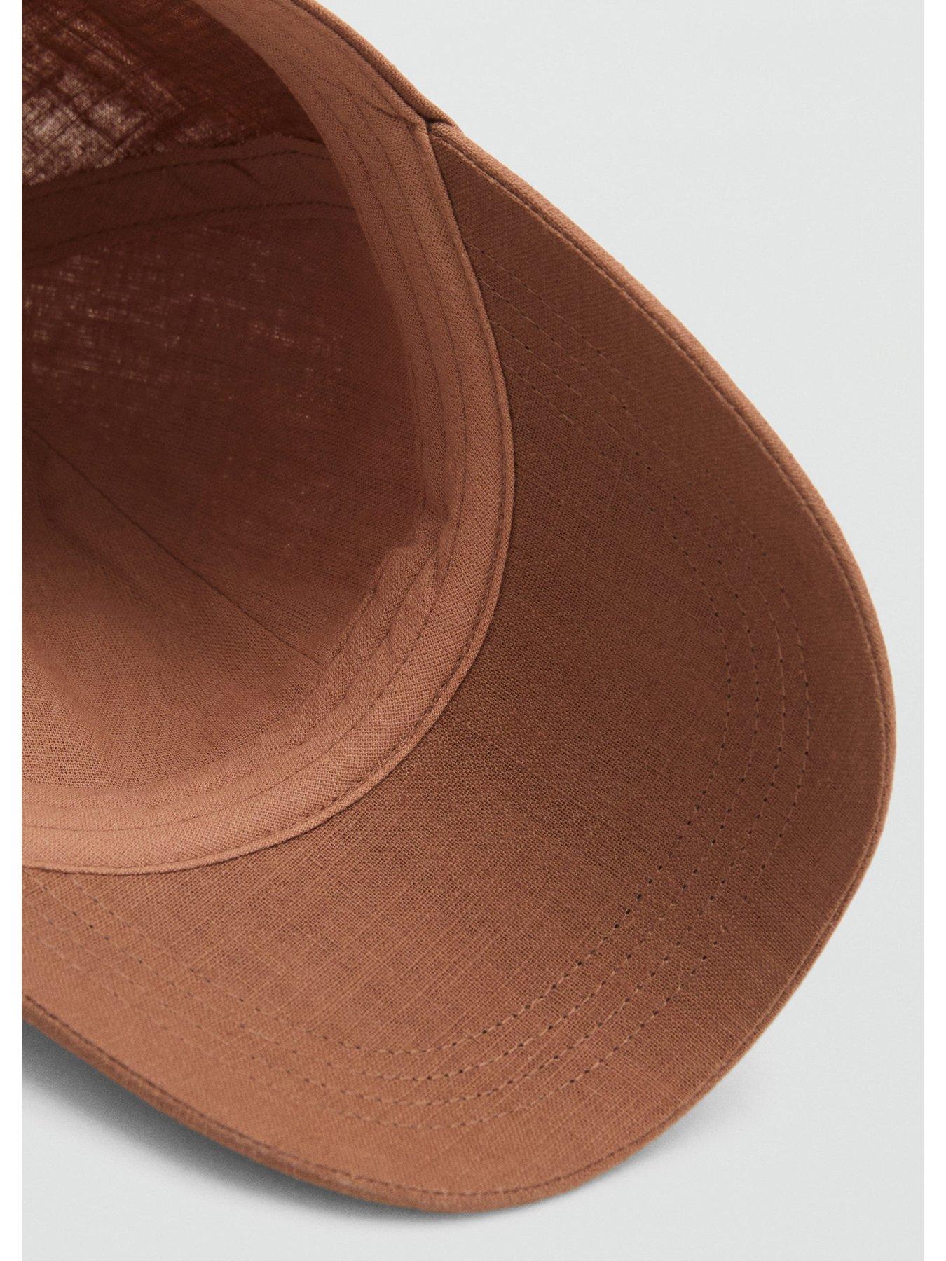 Image 3 of 3 of Mango Linen Blend Brown Cap With Embroidered Message - The New Minimal