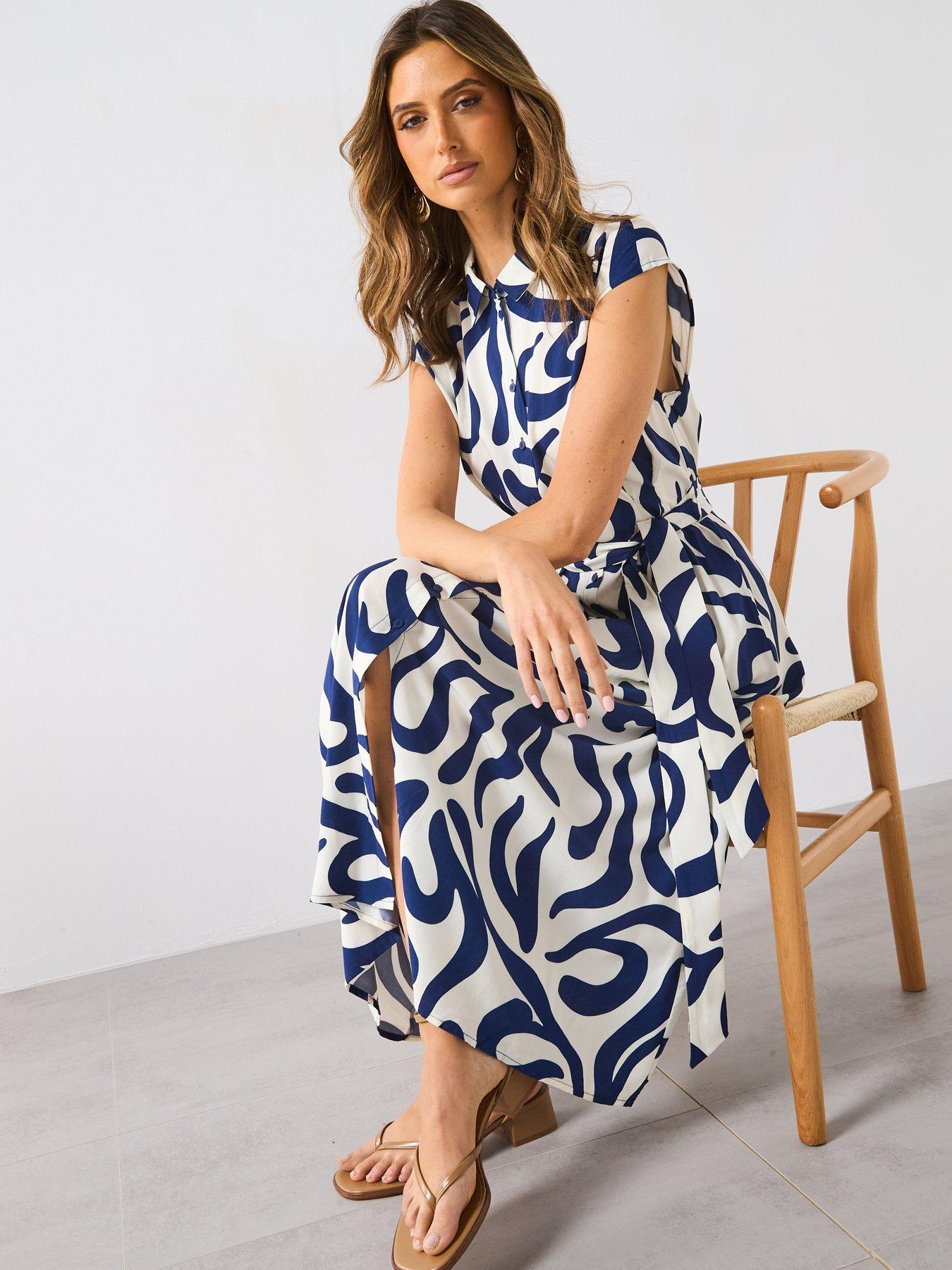 Mango Printed Shirt Dress With Belt Blue Littlewoods