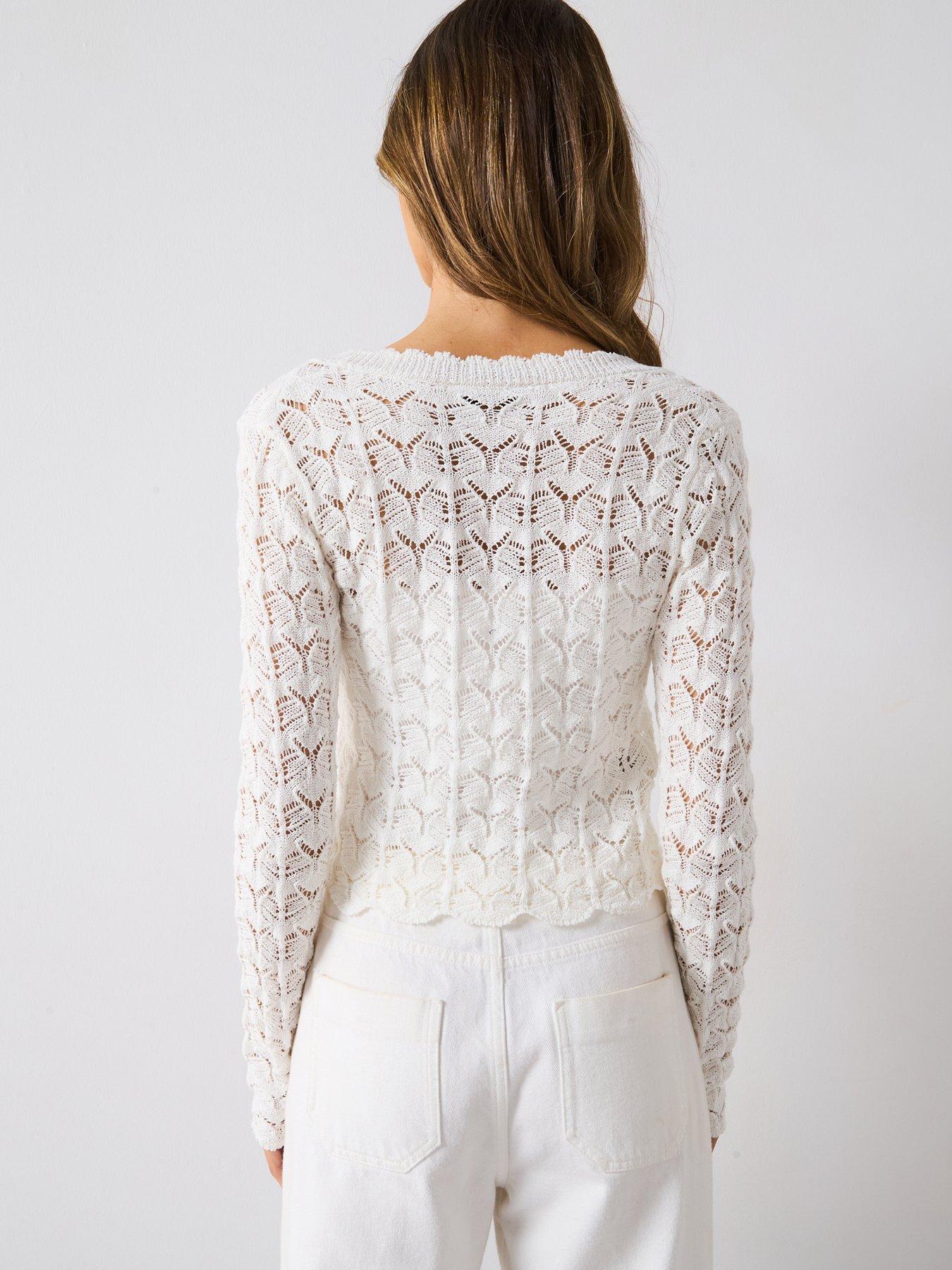 image of mango-crochet-cardigan-with-bow-closure-white