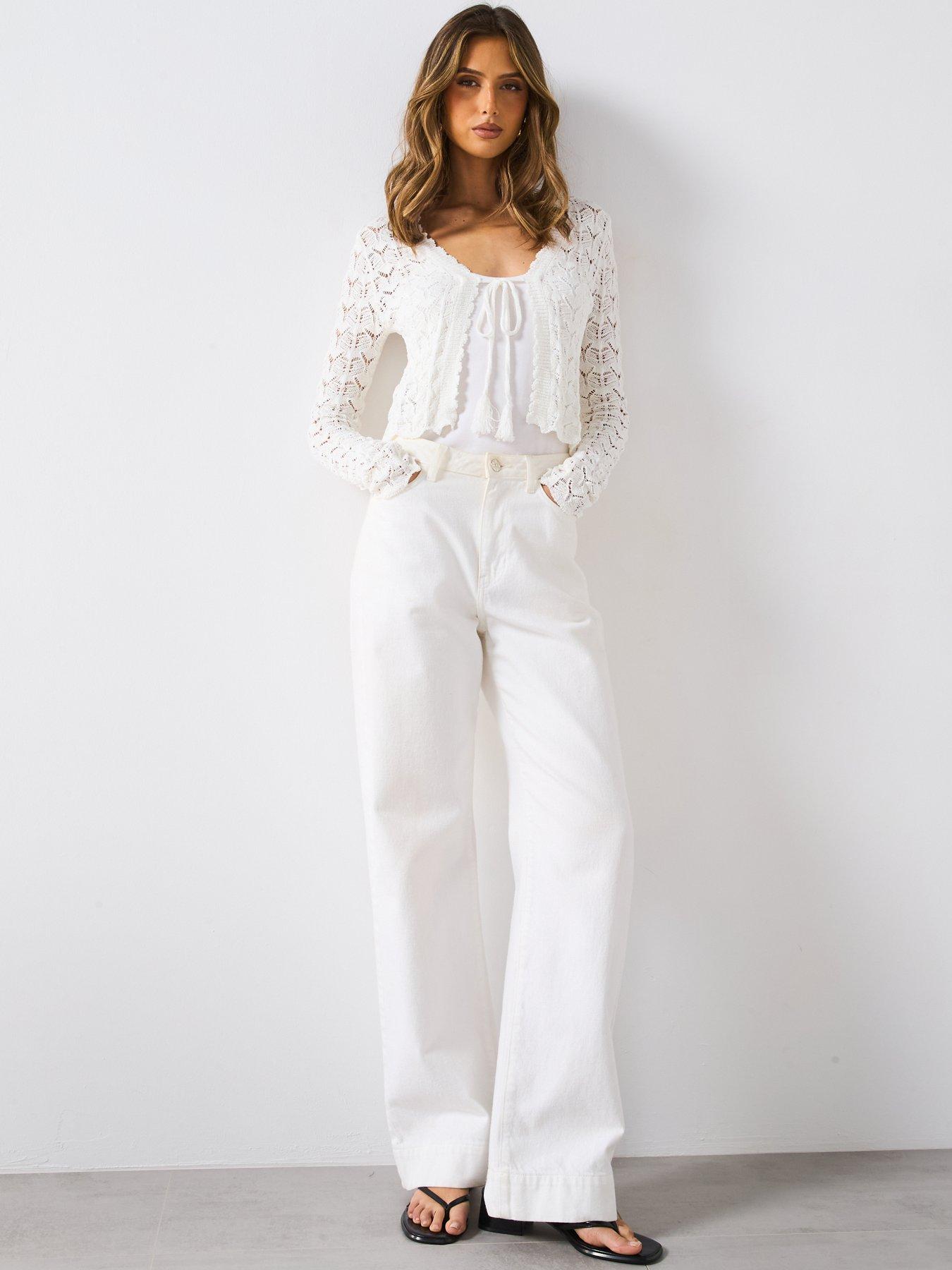  image of mango-crochet-cardigan-with-bow-closure-white