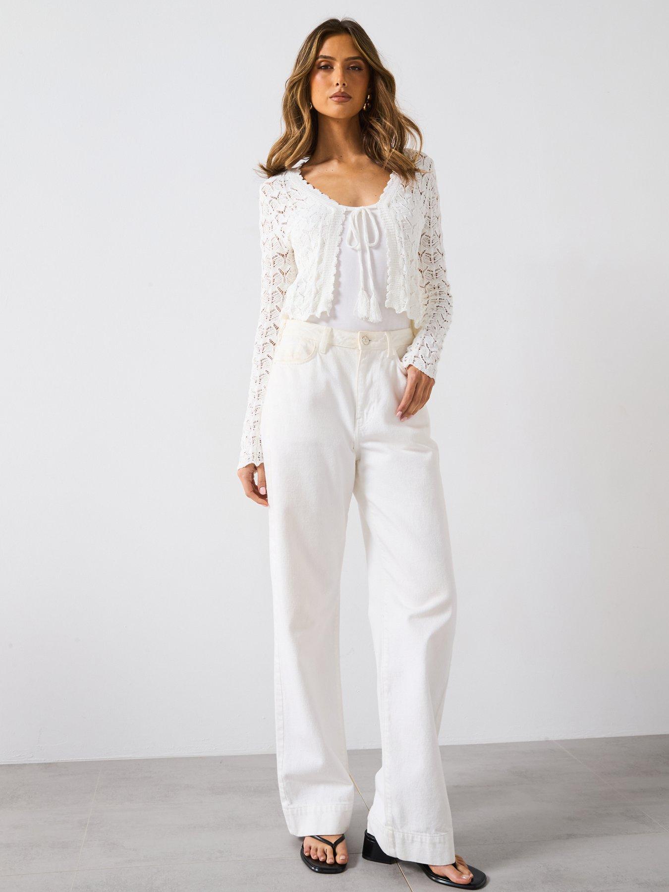  image of mango-crochet-cardigan-with-bow-closure-white