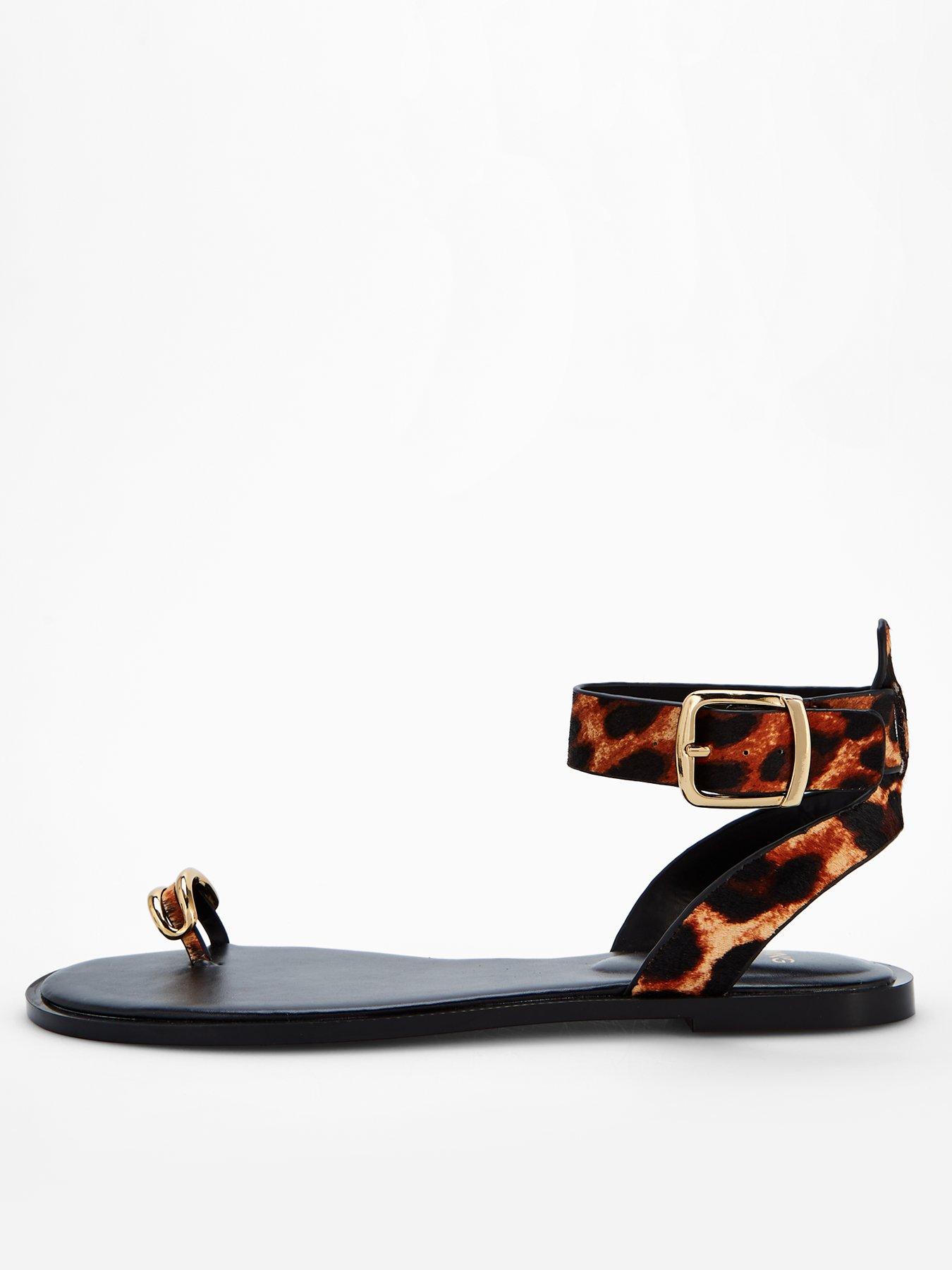 undefined Animal Print Leather Sandals - Black