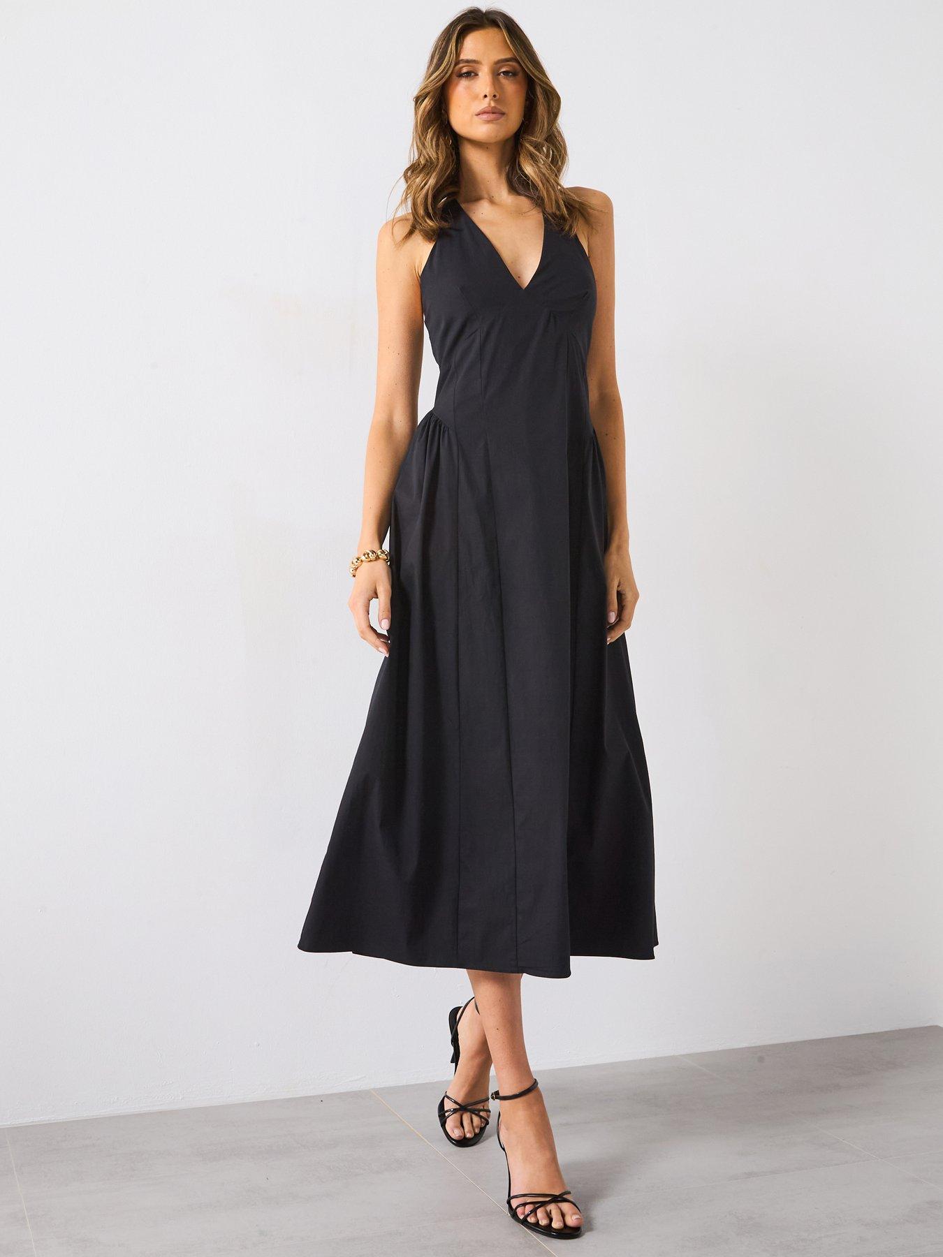 Mango Halter Neck Cotton Midi Dress - Black
