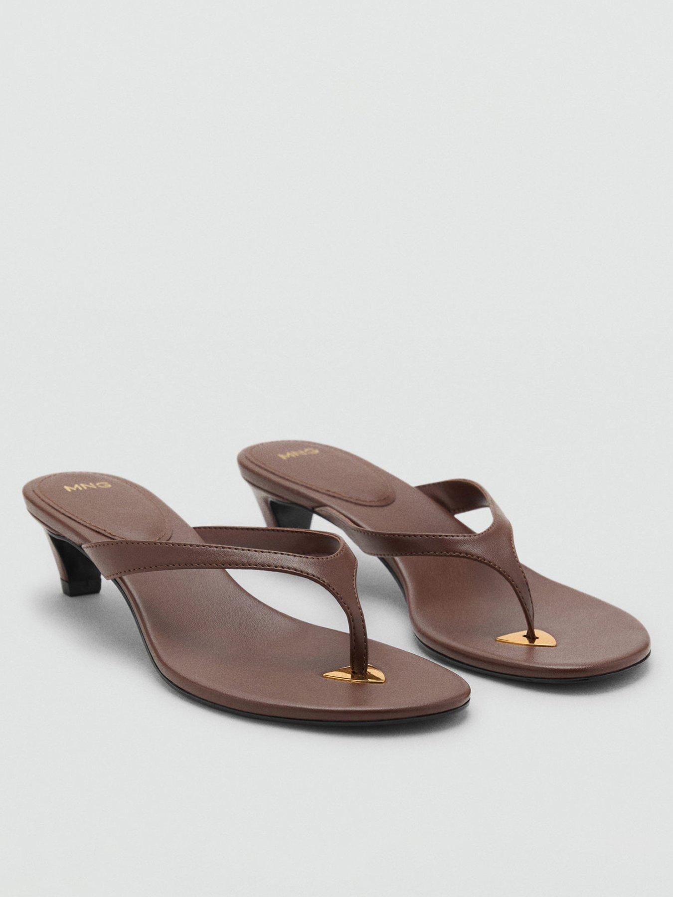 undefined Thong Toe Kitten Heel Sandals - Dark Brown