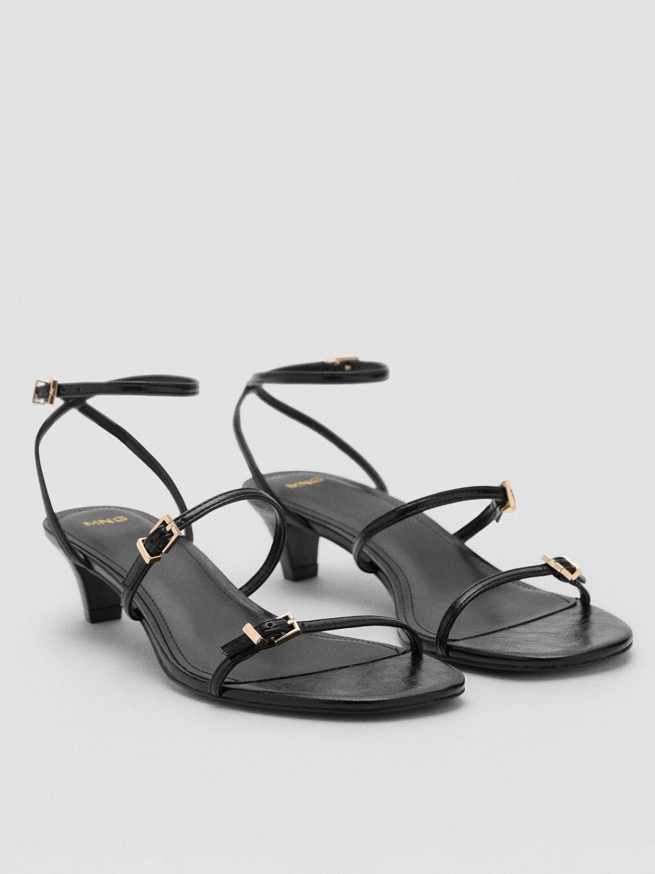 undefined Strap Detail Kitten Heeled Sandals - Black