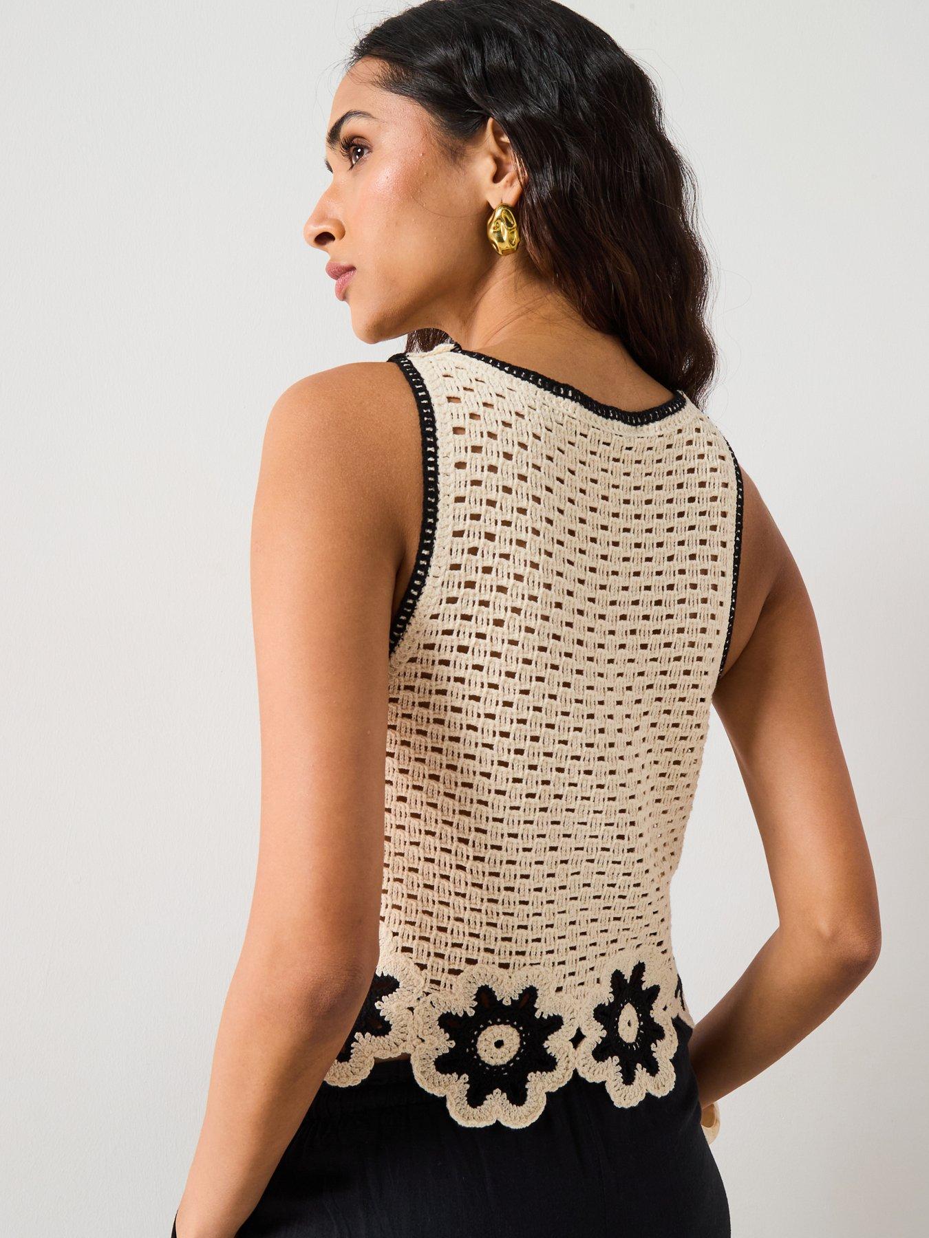 Image 2 of 6 of Mango Crochet Top With Floral Finishes - Cream