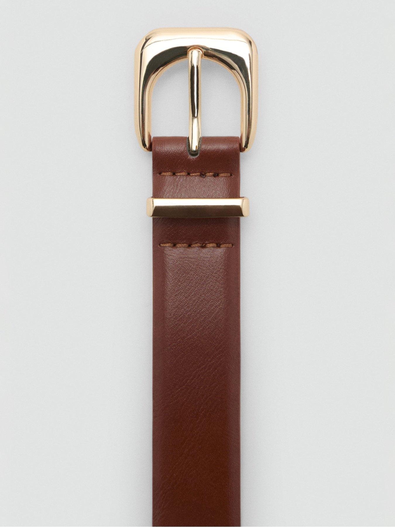 Image 2 of 3 of Mango Leather Effect Belt With Buckle - Brown