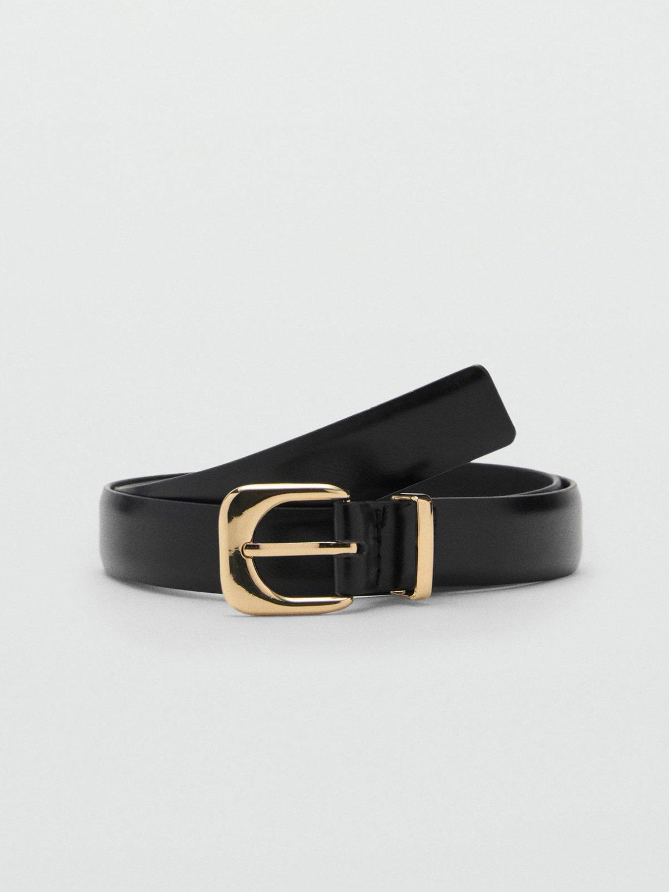 Image 3 of 3 of Mango Leather Effect Belt With Buckle - Black