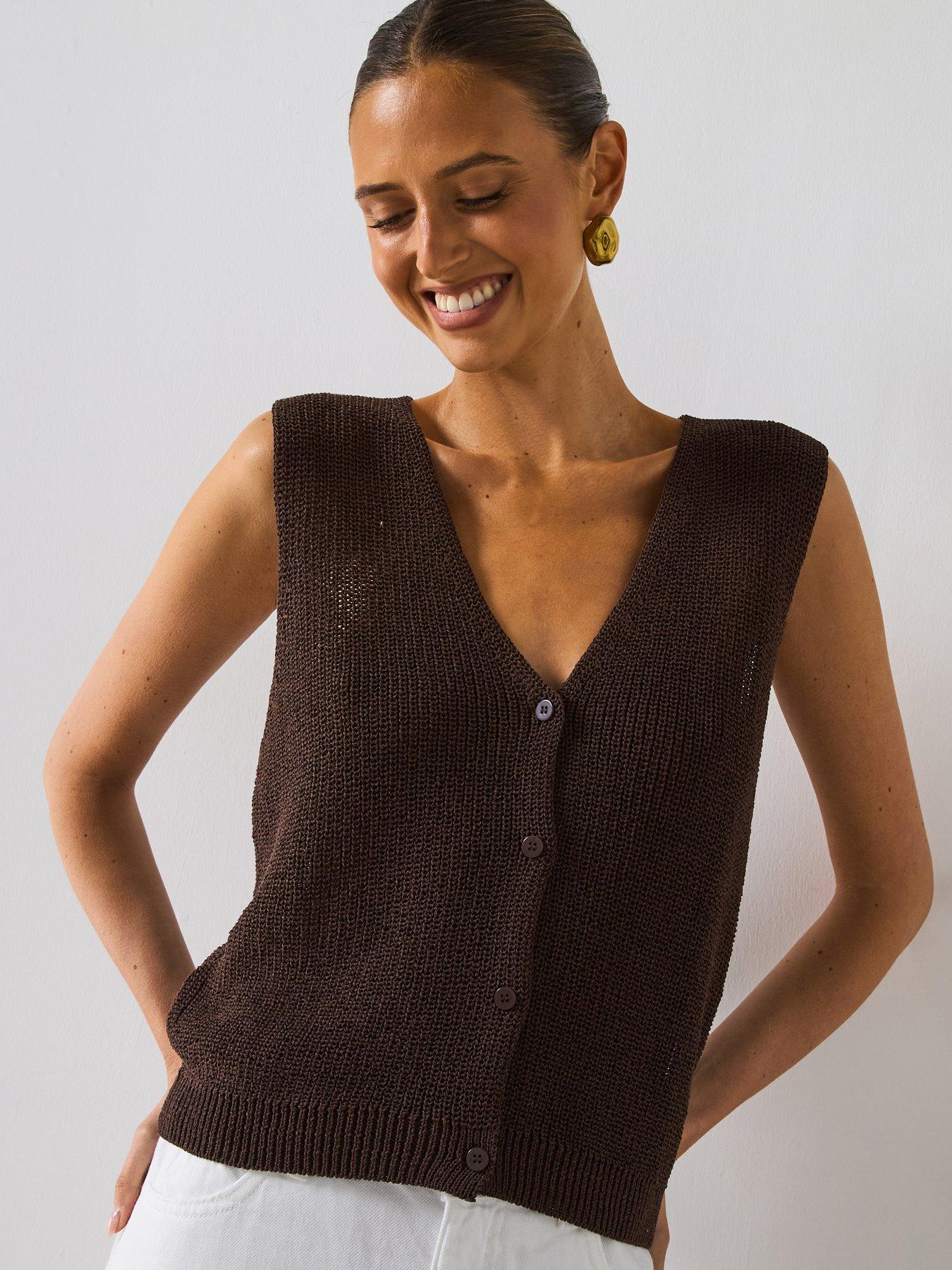 undefined Openwork Knitted Waistcoat - Dark Brown