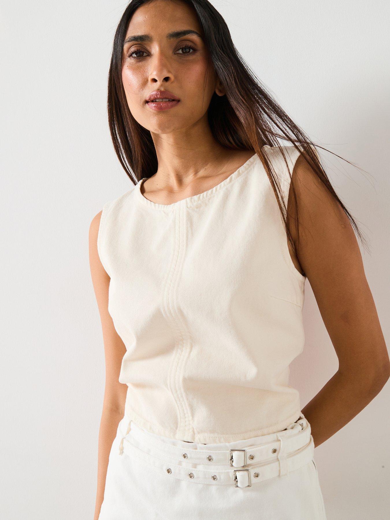 undefined Denim Crop Top With Buckle Closure