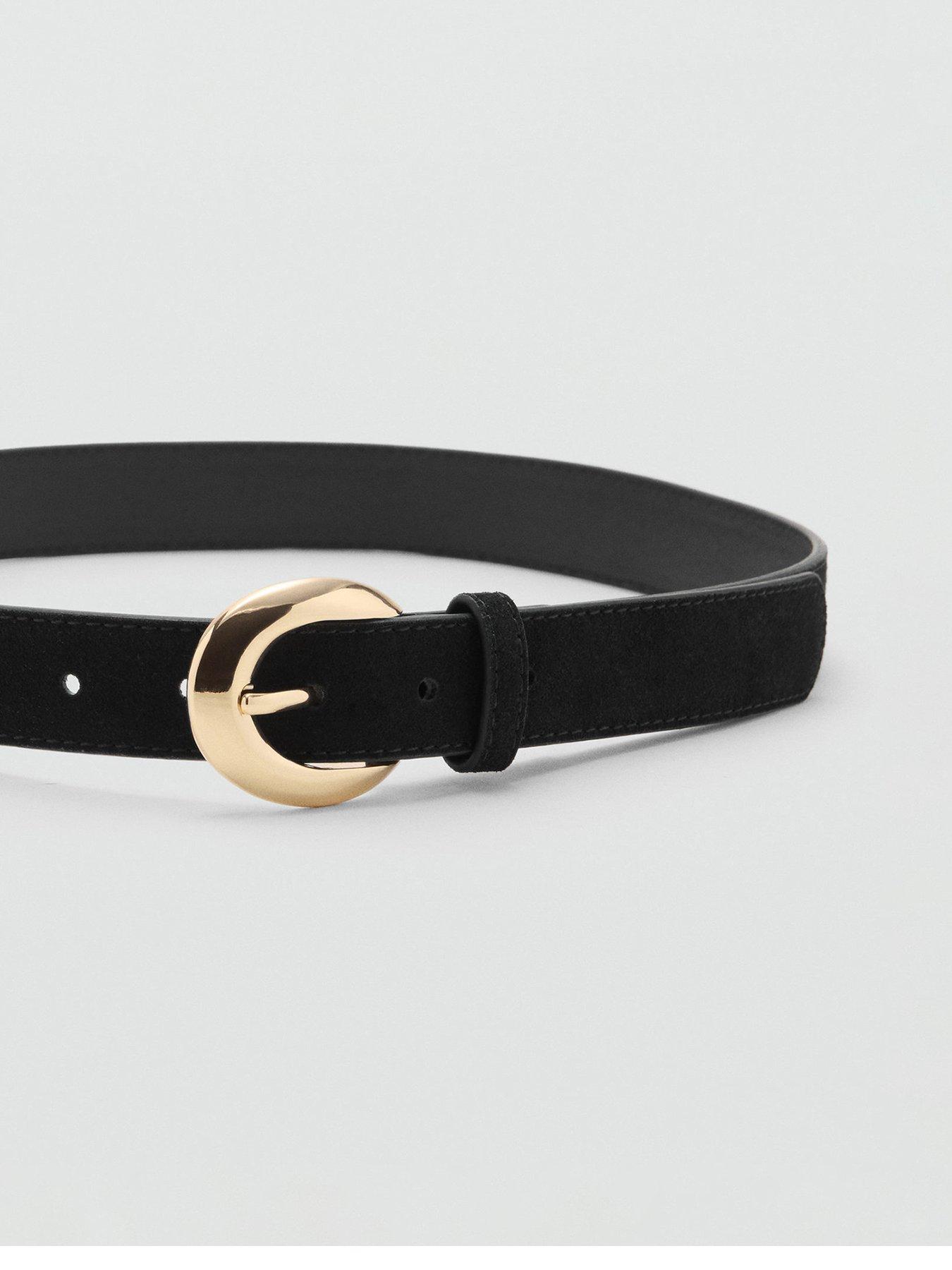 Image 1 of 3 of Mango Leather Belt With Oval Buckle - Black
