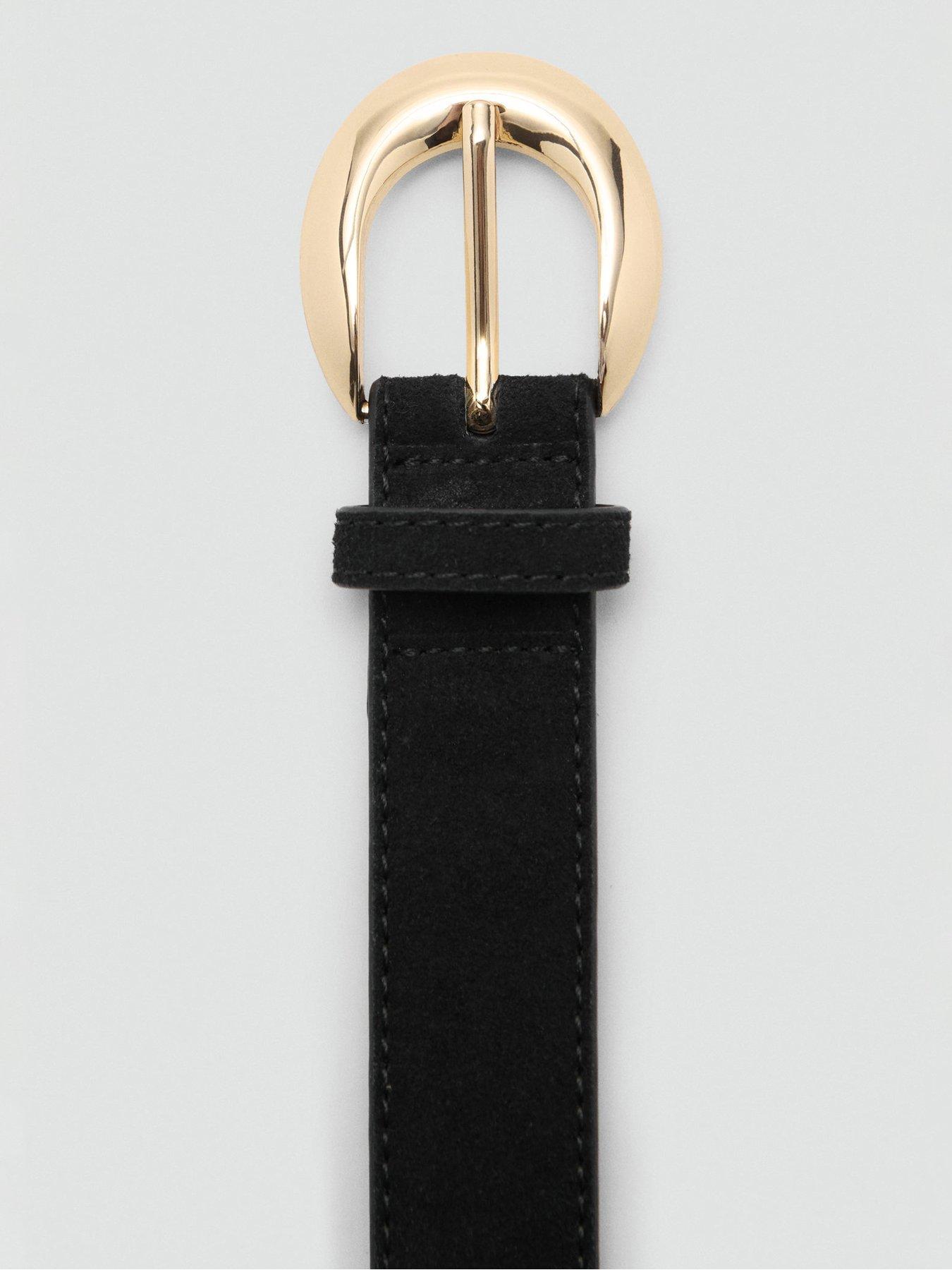 Image 2 of 3 of Mango Leather Belt With Oval Buckle - Black