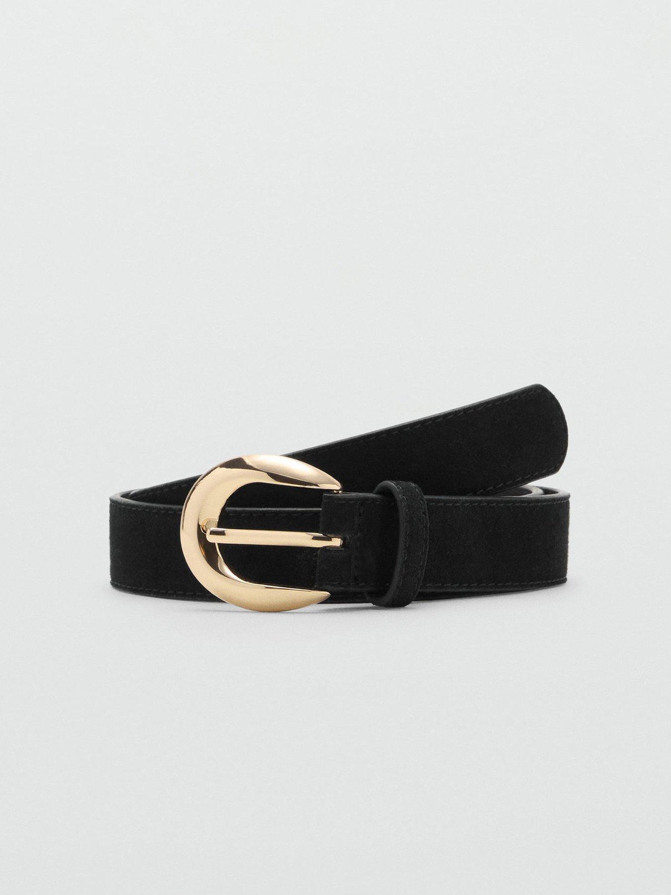 Image 3 of 3 of Mango Leather Belt With Oval Buckle - Black