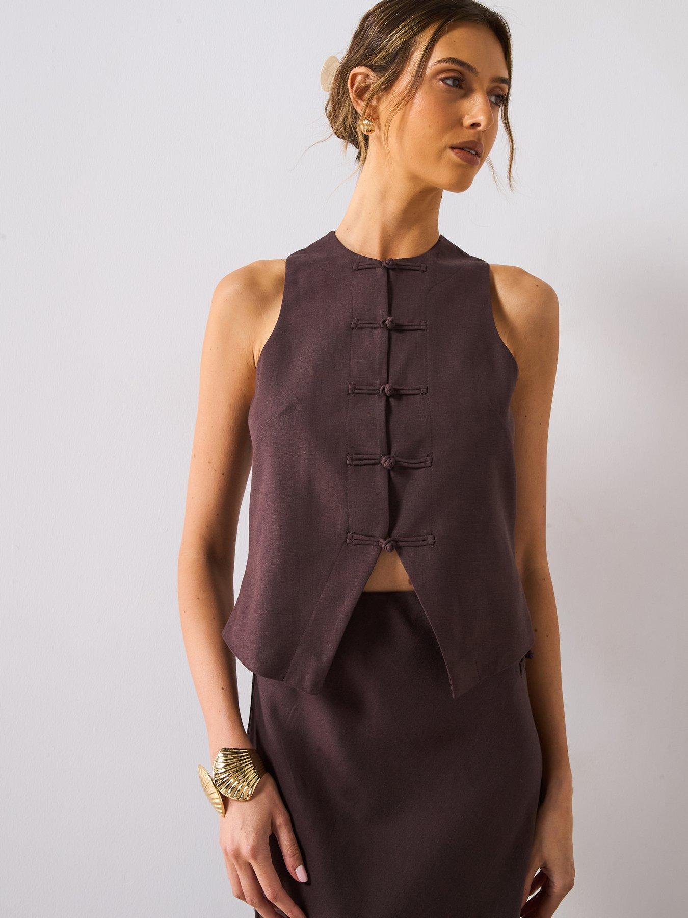 Mango Linen Blend Suit Vest - Dark Brown