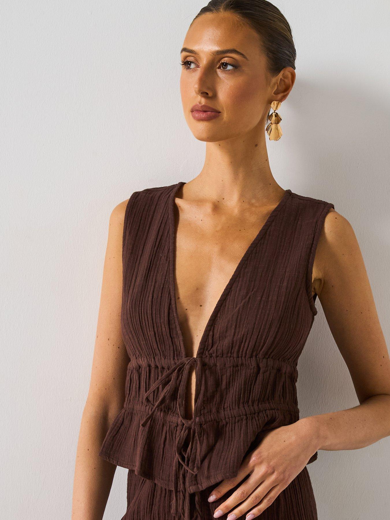 Image 1 of 6 of Mango Tie Front Cotton Vest