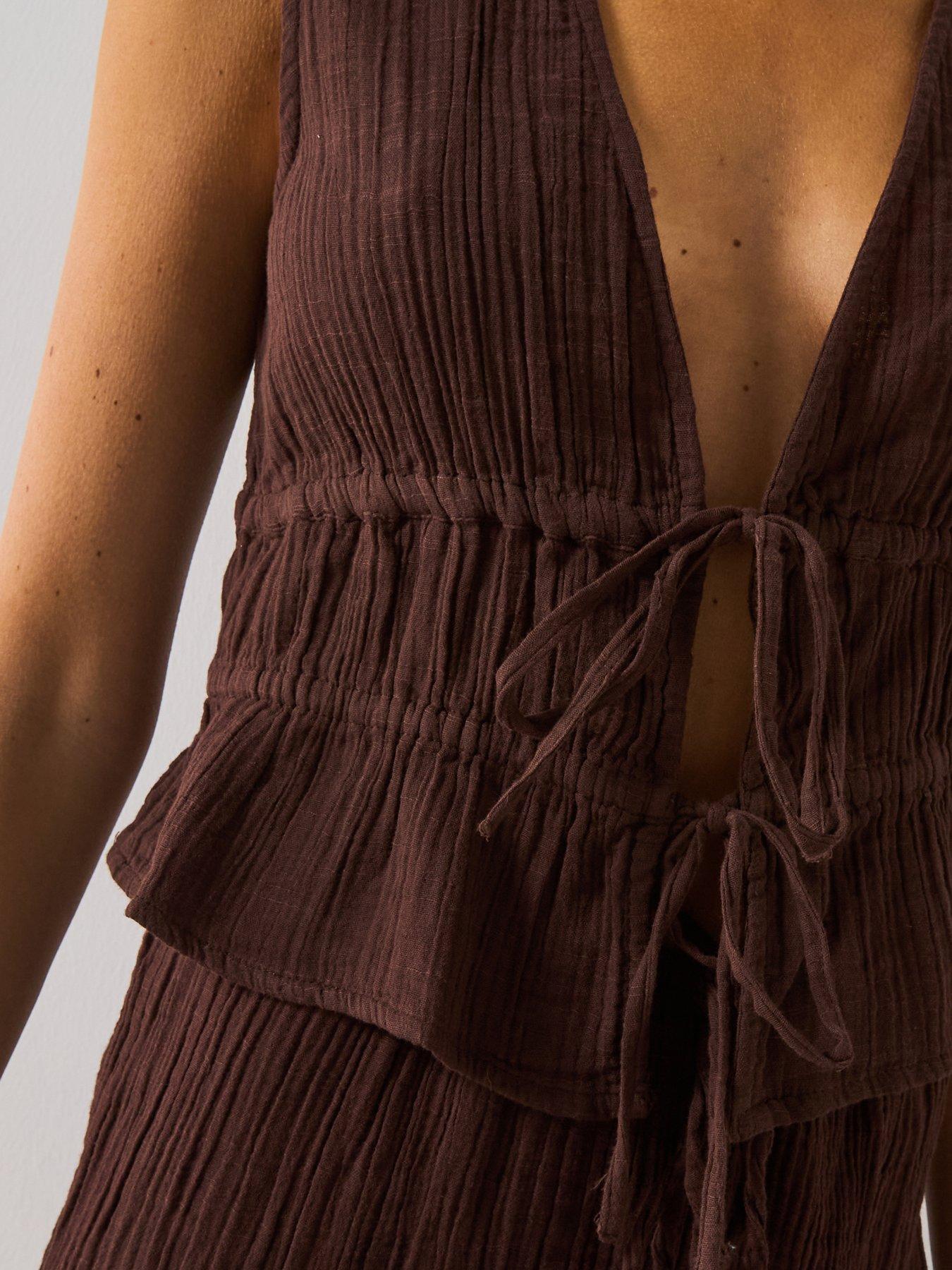 Image 4 of 6 of Mango Tie Front Cotton Vest