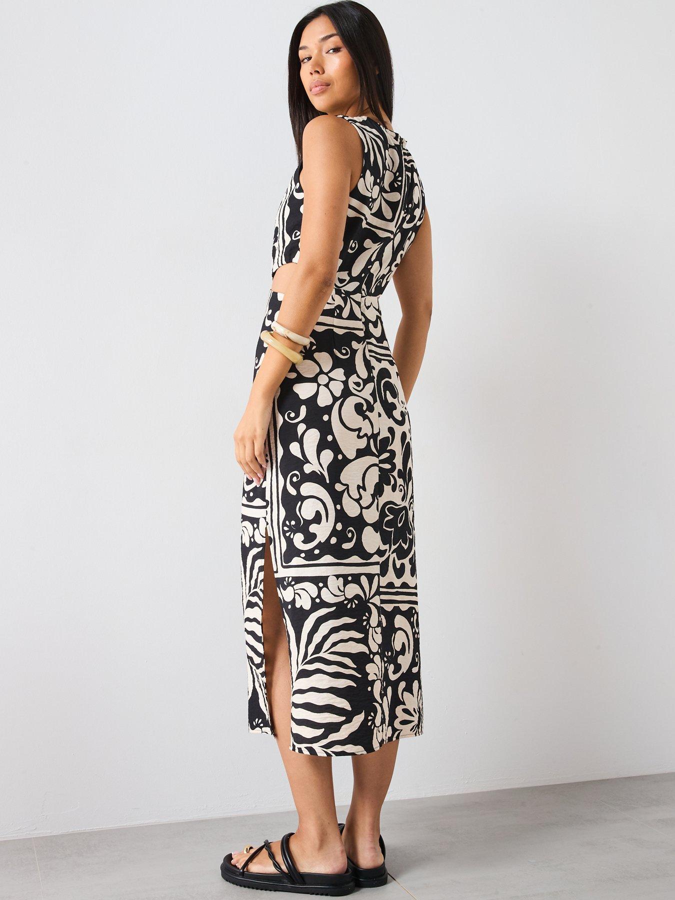 stillFront image of mango-printed-dress-with-cut-out-black