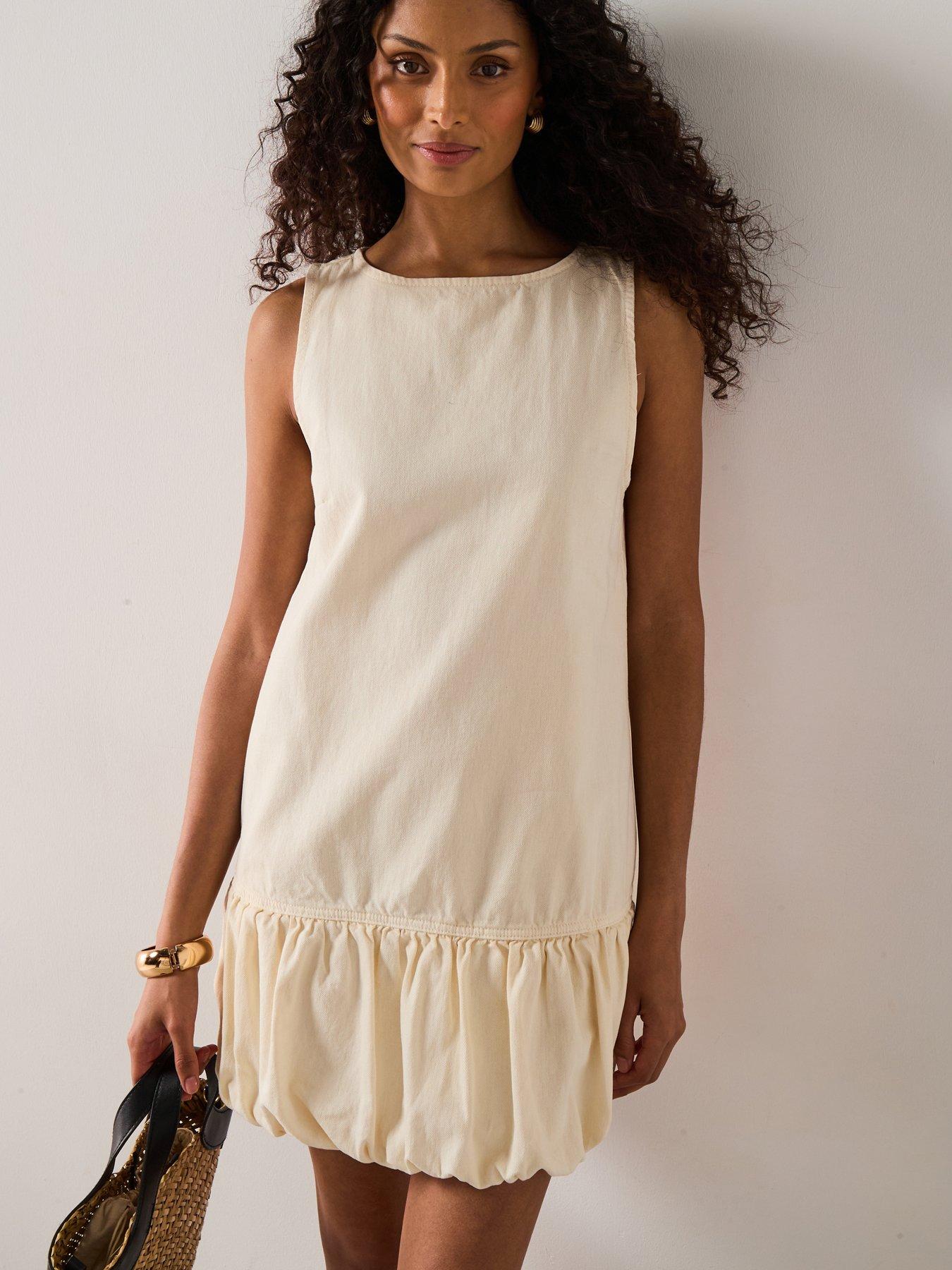 undefined Denim Dress With Puffed Hem
