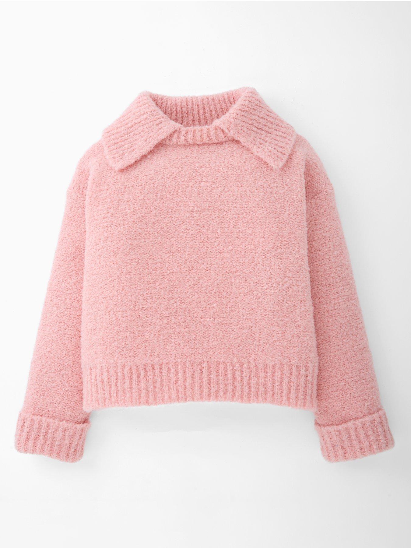 Image 1 of 5 of The Very Collection Girls Oversized Knitted Jumper With Collar - Pink