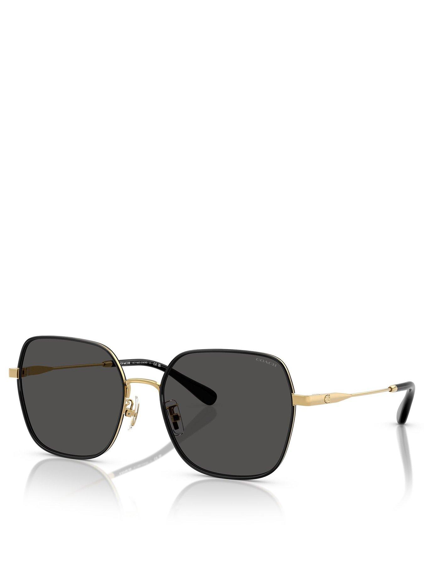 Image 1 of 4 of COACH Irregular Sunglasses- Black Lens With Metal Gold Frame