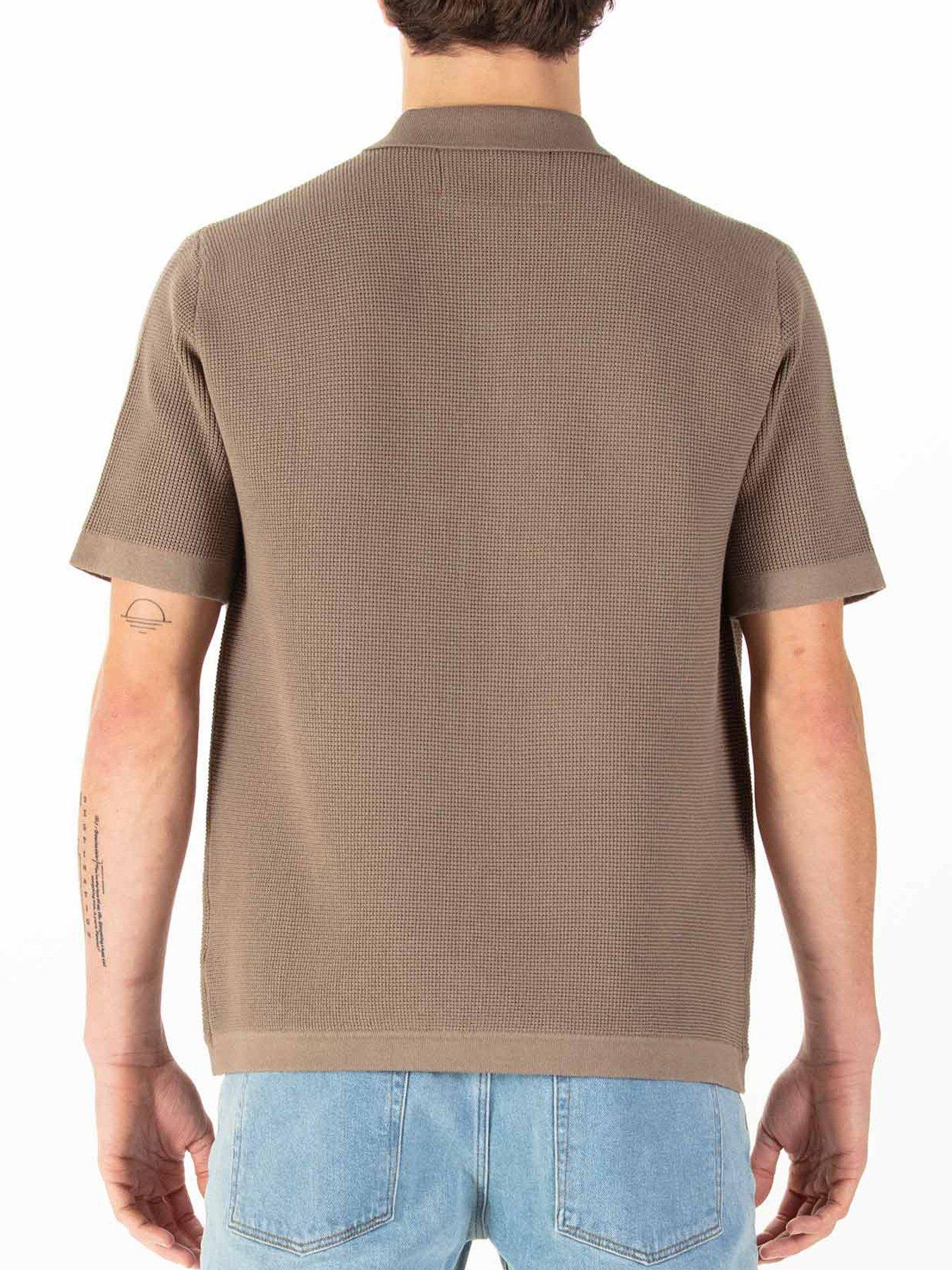 image of luke-1977-deck-knitted-short-sleeve-polo-shirt-dark-brown